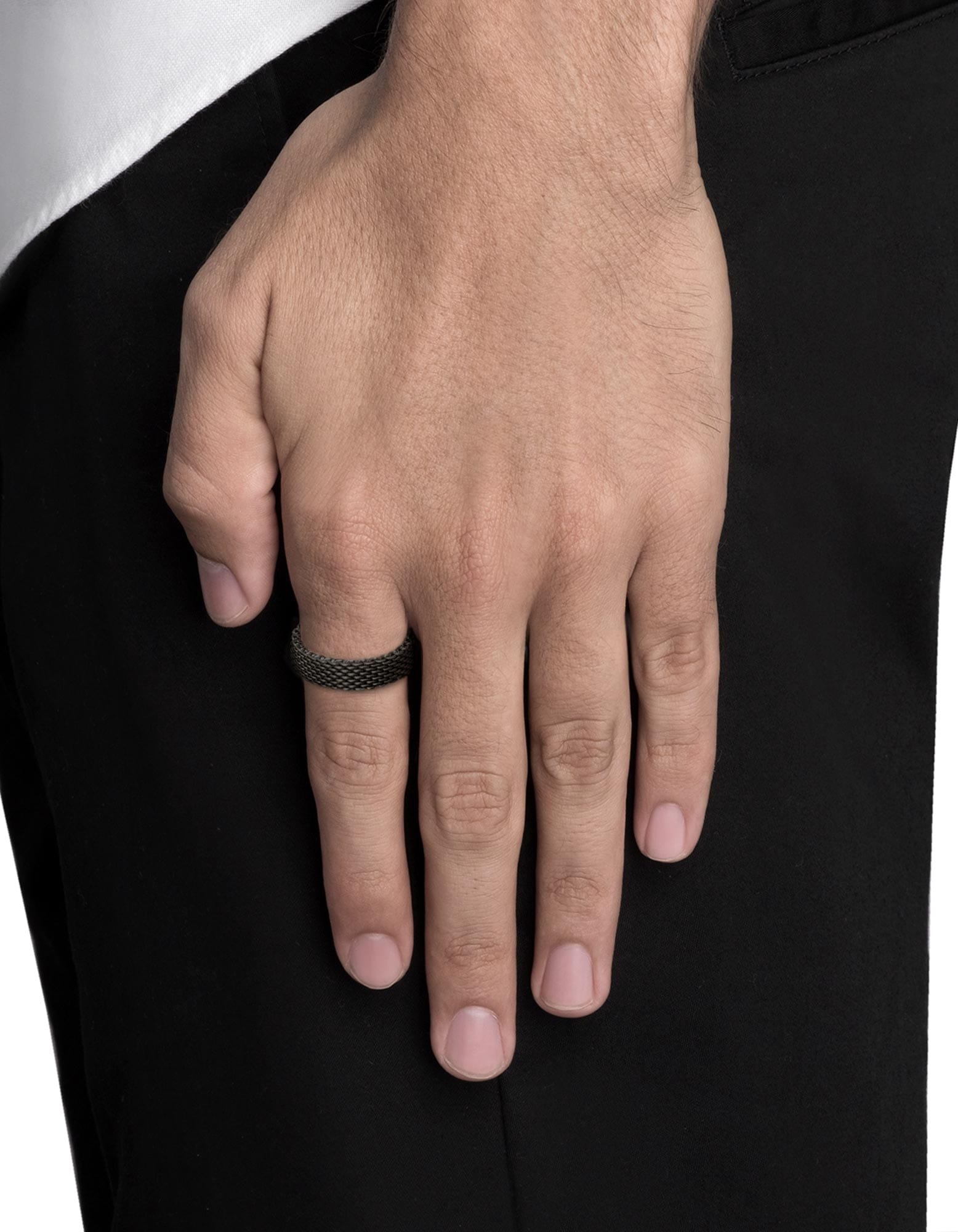 Moore Mesh Ring for Women - Matte Black Rhodium Plated Stainless Steel Band - Perfect for Everyday Wear, Gifts & Special Occasions