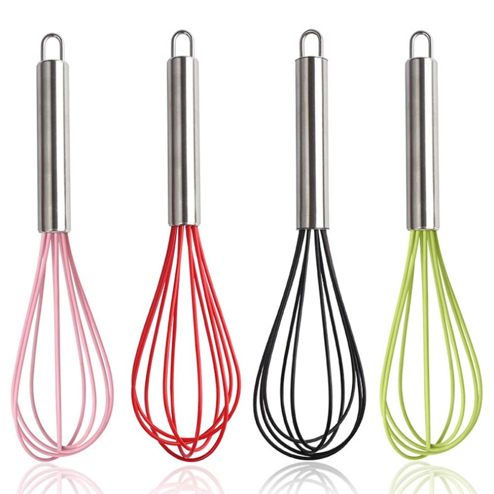HMQCI 4-Piece Silicone Balloon Wire Whisk Set - Egg Beater, Milk Frother, Kitchen Utensils for Blending, Whisking, Beating & Stirring - Perfect for Baking, Cooking & Mixing (4 Colors, 4-Piece Set)