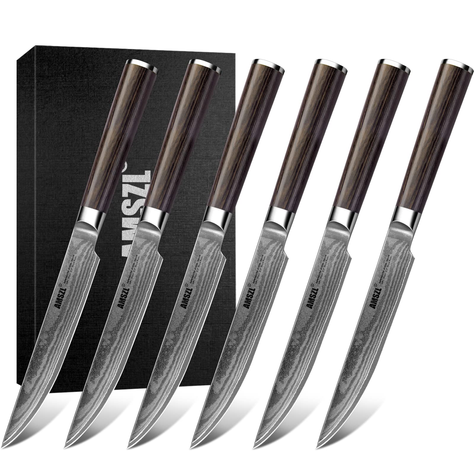 Premium 6-Piece Damascus Steak Knife Set - 5.5
