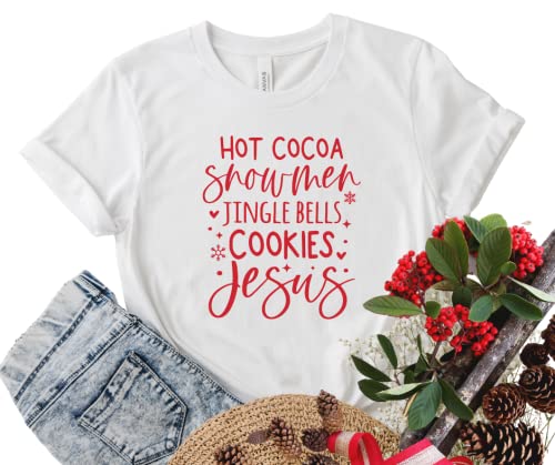 Faith-Based Christmas T-Shirts for Women Plus Size - Religious Holiday Apparel with Hot Cocoa Snowmen & Jingle Bells Design - Christian Gifts, Stocking Stuffers for Church Groups & Family Gatherings