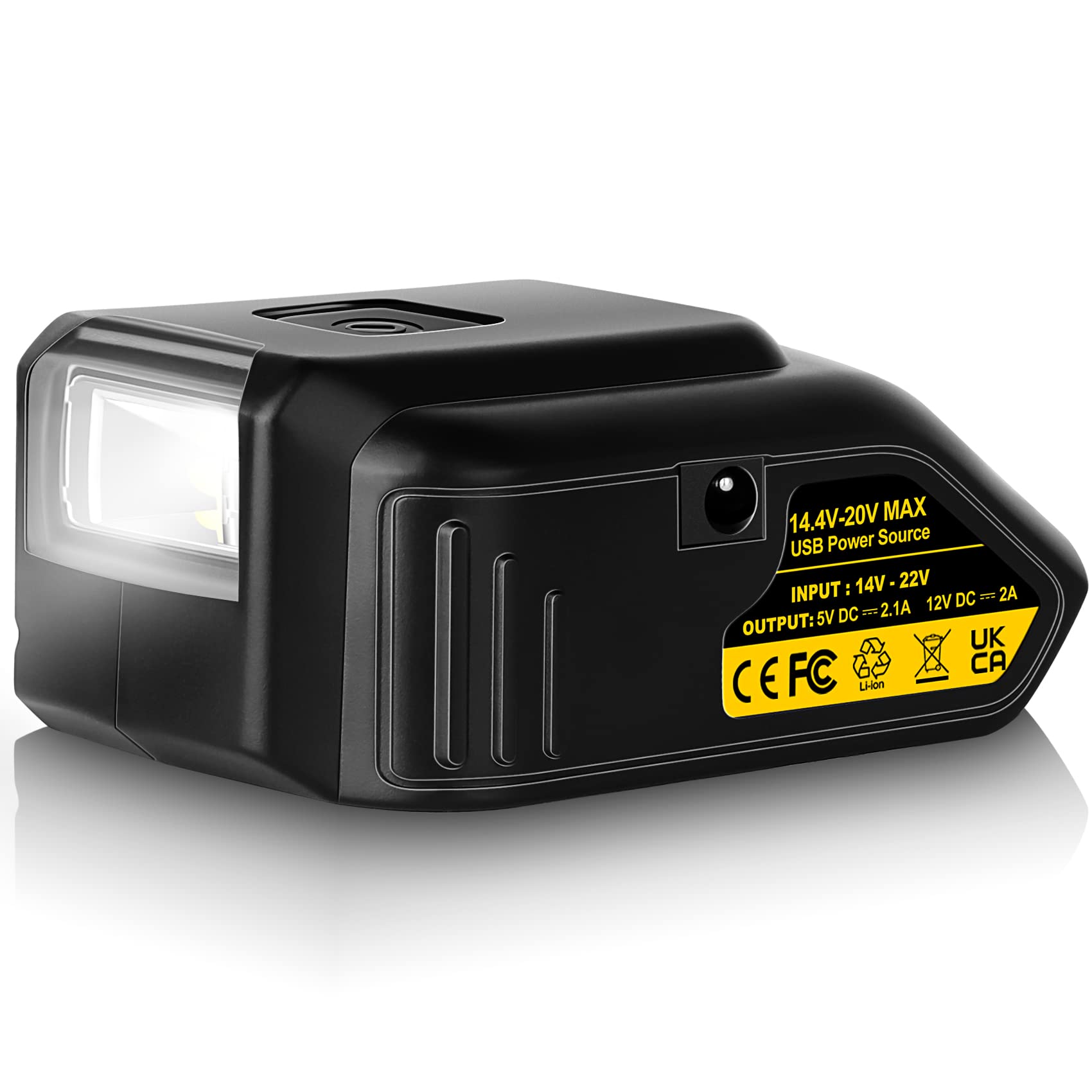 DSANKE USB Adapter Charger for Dewalt 20V Battery - Dual USB Ports, 12V DC Output & LED Work Light | Replacement for Dewalt DCB090 | Compatible with Dewalt 20V Batteries DCB200 DCB206 DCB609 DCB606 | Perfect for Job Sites, Camping & Emergency Power