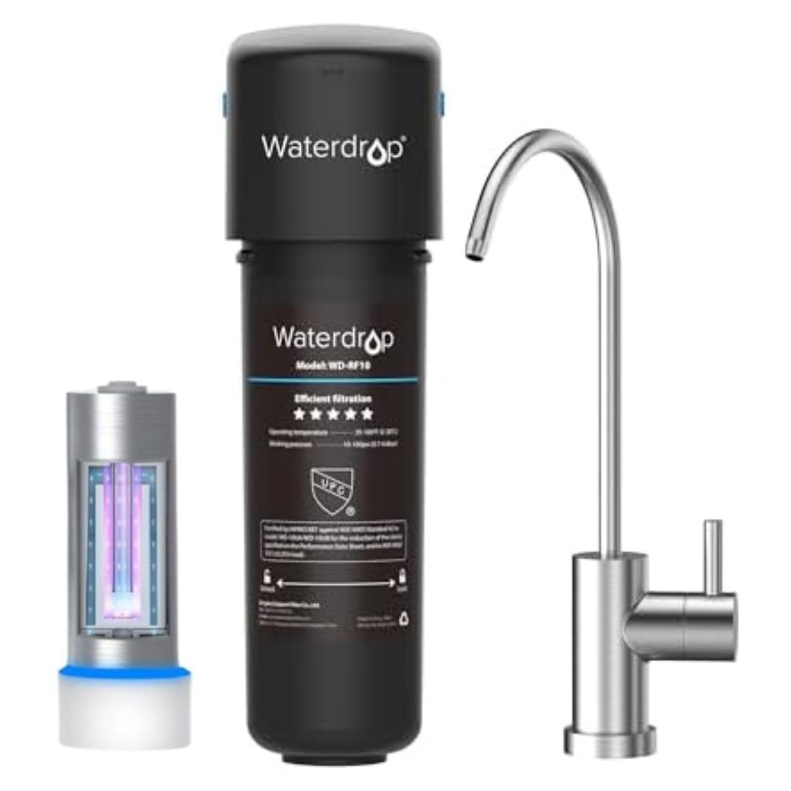 Waterdrop 10UB Under Sink Water Filtration System - NSF Certified Lead & Mercury Free, Smart LED Filter Life Indicator, 50+ Years Stainless Steel Housing - Perfect for Kitchen, RV & Office Pure Drinking Water