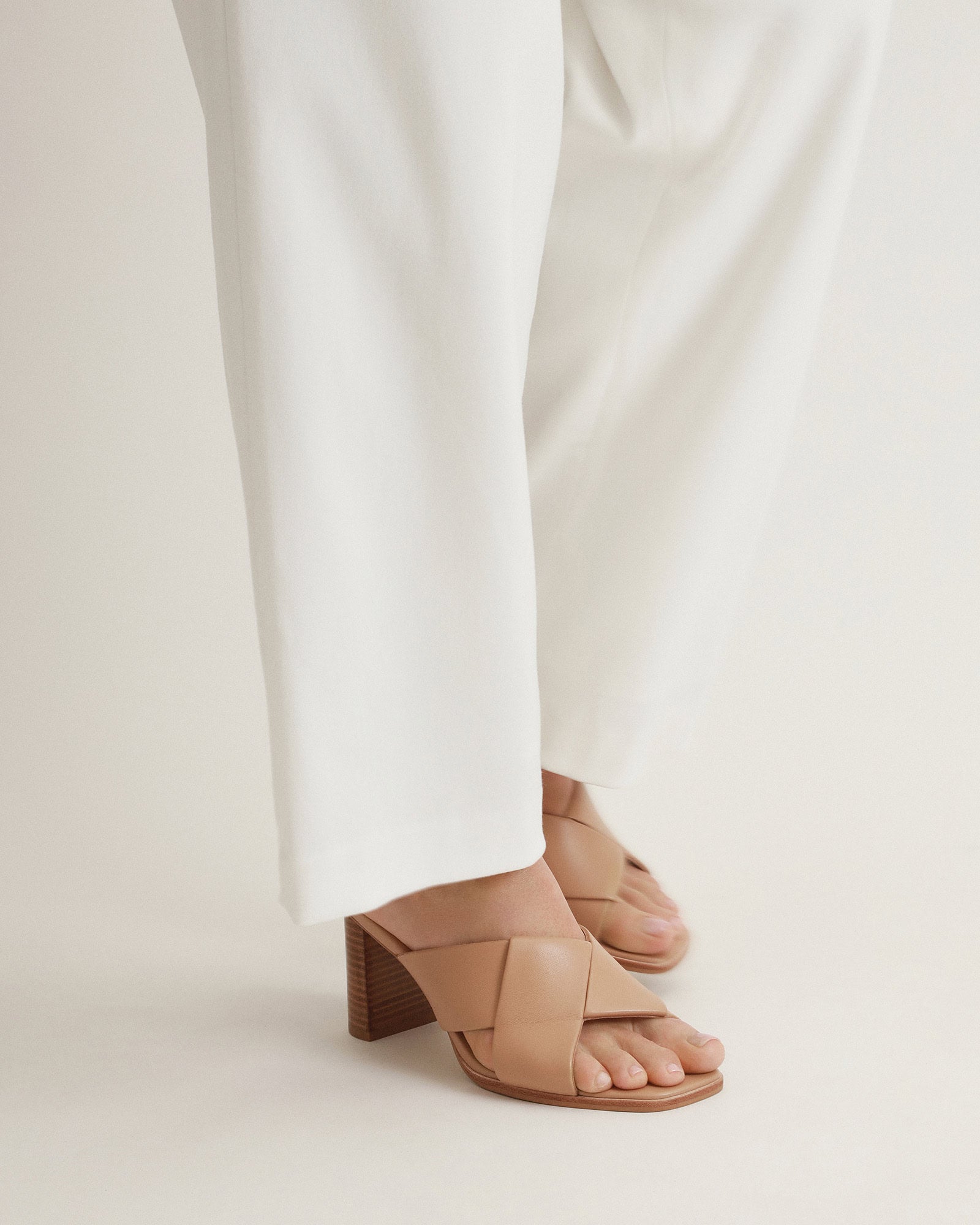 Carrie Mid Heel Sandals - Women's Beige Leather Summer Dress Sandals for Weddings, Parties & Office Wear