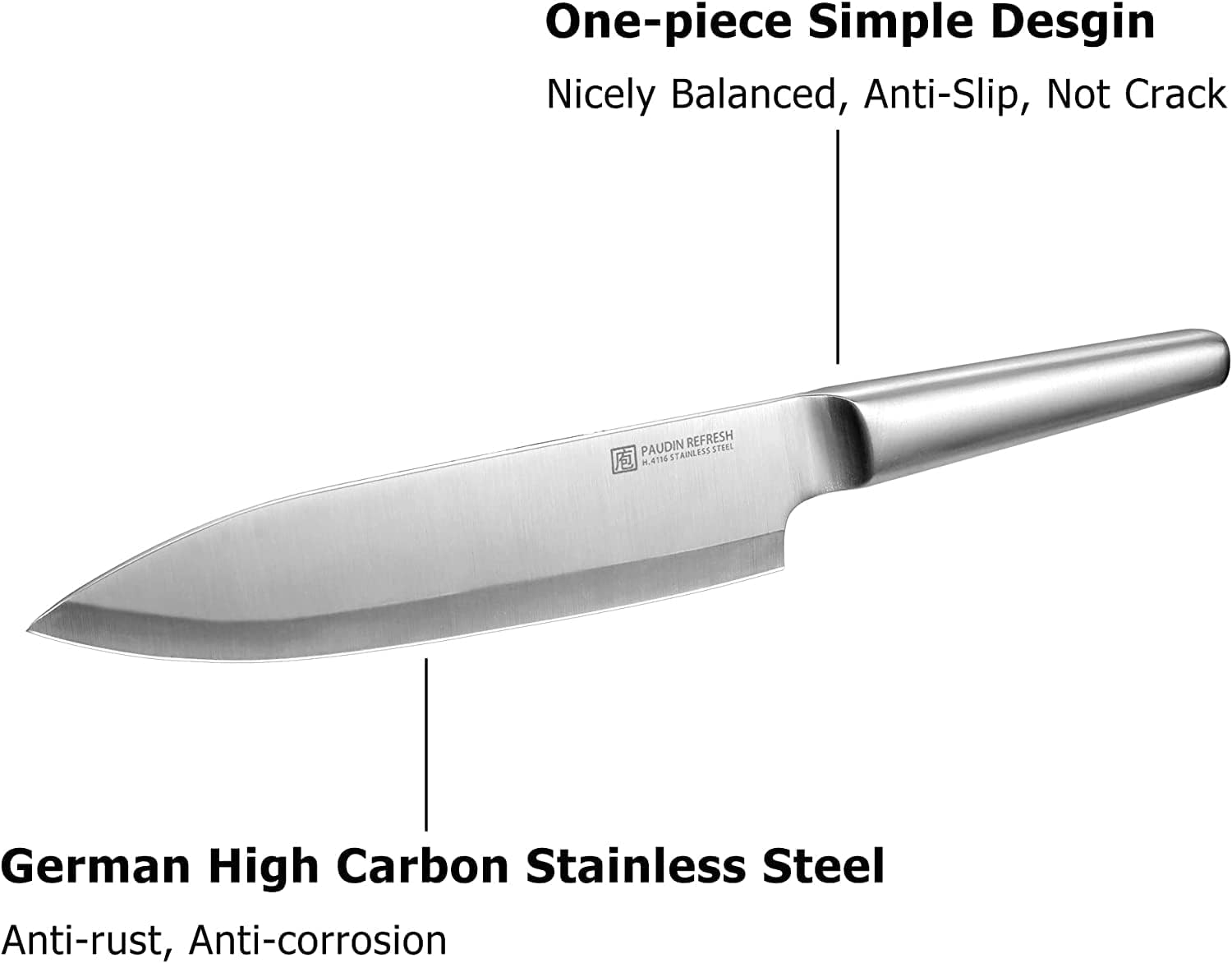 PAUDIN 8-Inch Chef Knife - High Carbon German Stainless Steel Kitchen Knife - Ultra Sharp Professional Chef's Knife with Ergonomic Hollow Handle - Perfect for Slicing, Dicing & Chopping Vegetables, Meat & Fruits (Silver)