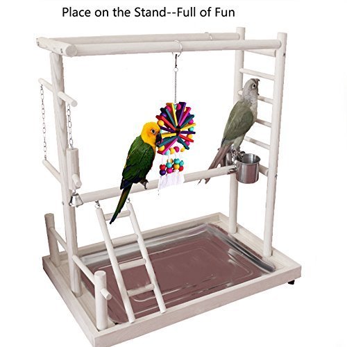 Hypeety Natural Wood Beads Bird Chew Toy - Cage Hanging Accessories with Bell for Parrots, African Grey, Macaw, Parakeet, Conure, Cockatiel | Perfect for Playtime & Mental Stimulation