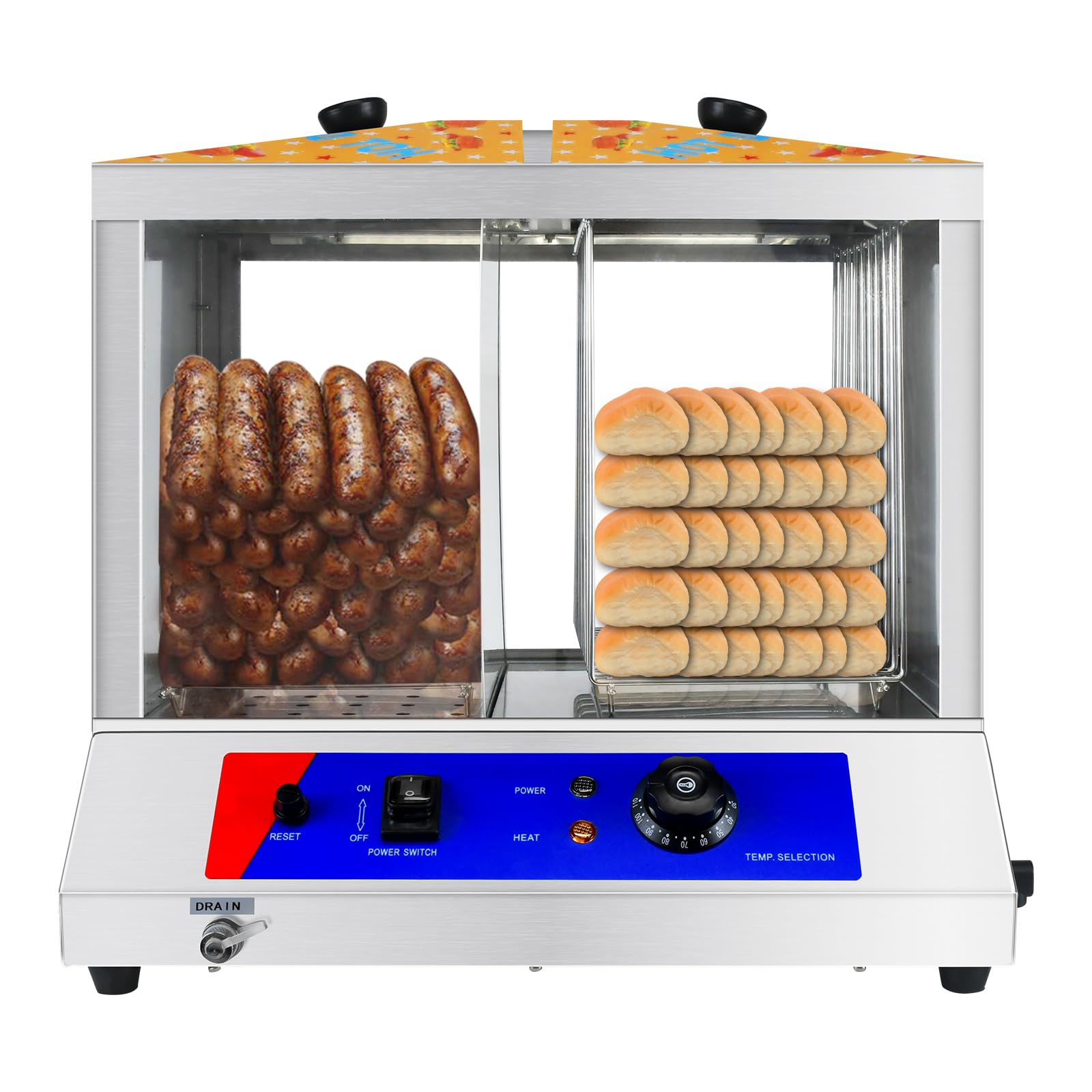 36L Electric Hot Dog Steamer & Bun Warmer - Commercial Grade Stainless Steel with Tempered Glass - Holds 100 Hot Dogs & 50 Buns - Perfect for Restaurants, Food Trucks & Catering Events