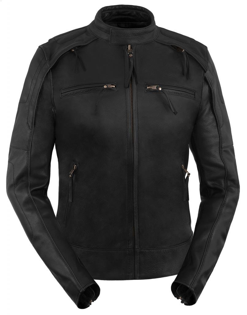 True Element Women's Scooter Collar Leather Motorcycle Jacket with Reflective Piping - Black, Size 2XL - Stylish & Protective Riding Gear for Urban Commuting & Motorcycle Adventures