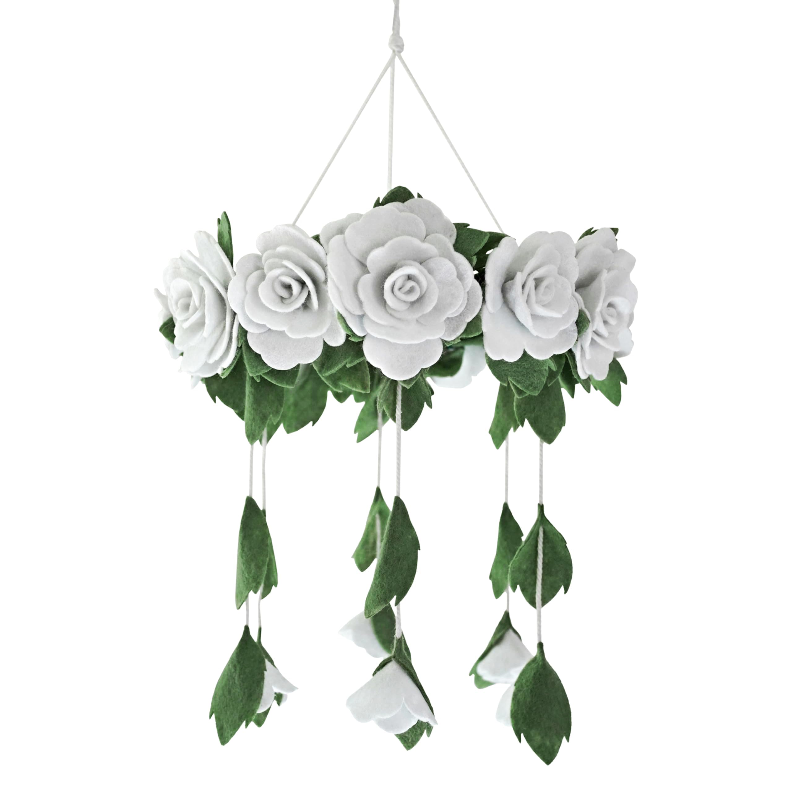 Sorrel + Fern Baby Crib Mobile - Handmade Floral Nursery Decor for Girls with White Roses | Perfect Baby Shower Gift & Newborn Room Decoration | Soothing Visual Stimulation for Infants