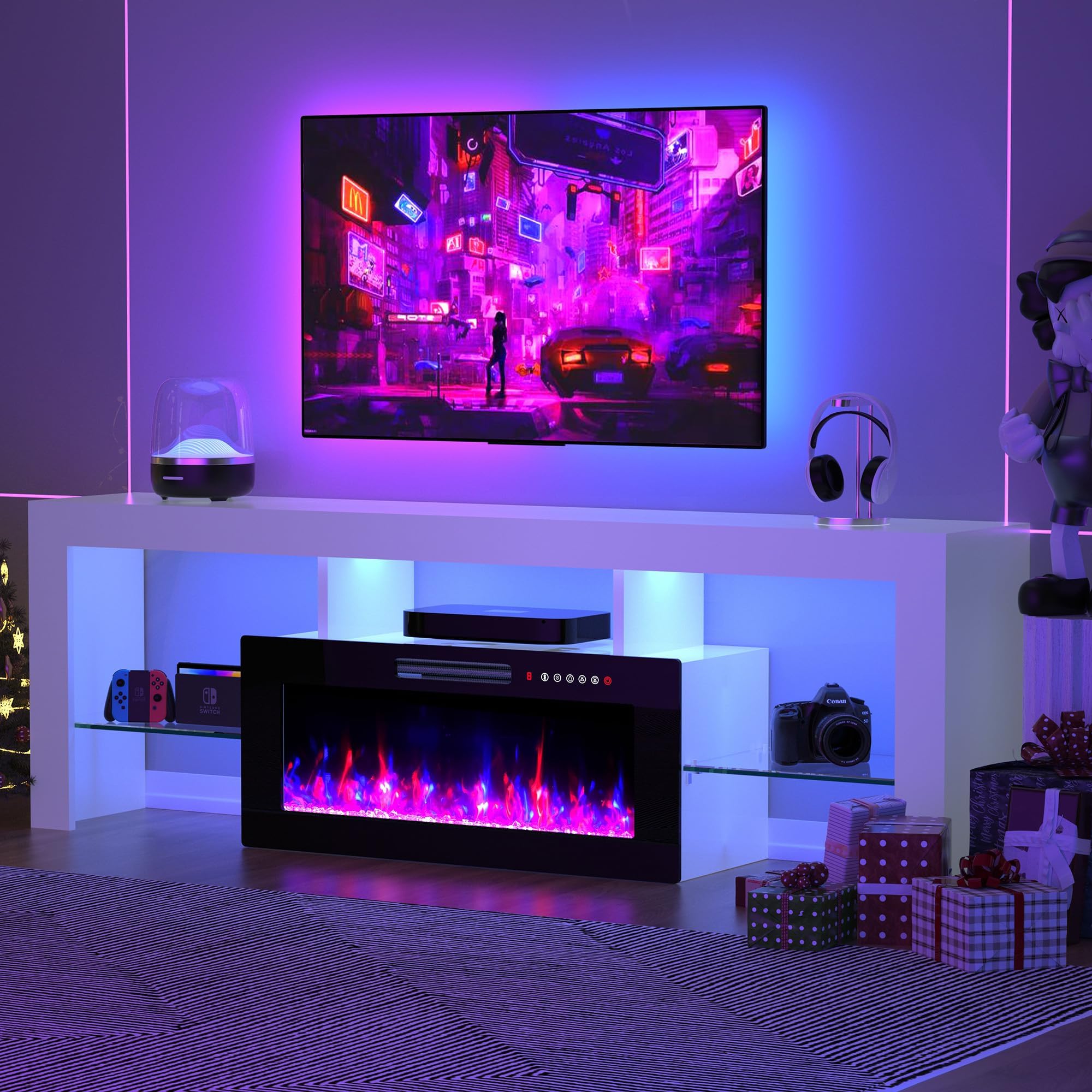 Modern White Fireplace TV Stand with 36