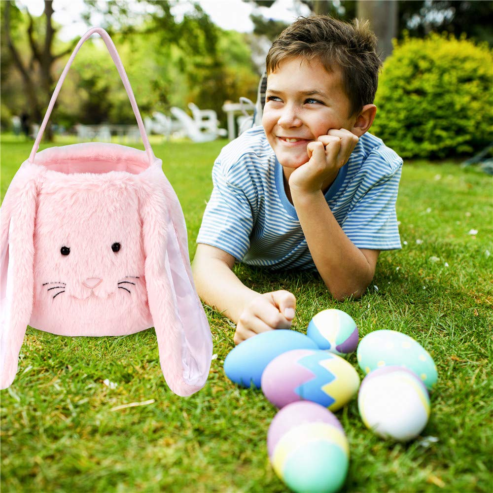 Soft Plush Easter Bunny Basket for Kids - Personalized Easter Egg Hunting Tote with Long Ears for Boys & Girls - Easter Decorations, Candy Holder & Gift Basket for Holiday Celebrations