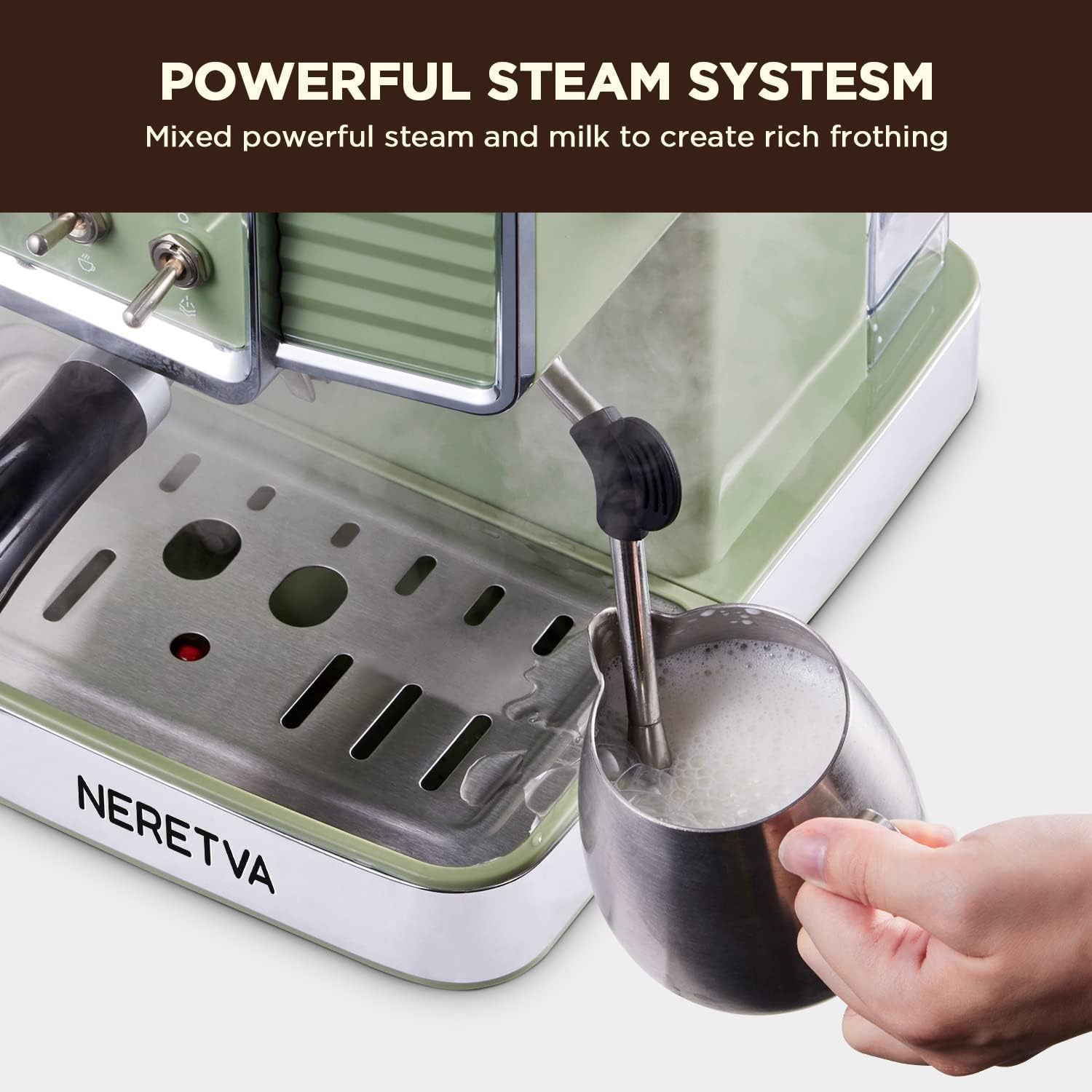 Neretva 15 Bar Espresso Coffee Machine with Milk Frother - Professional Cappuccino & Latte Maker for Home Baristas - 1.6L Removable Water Tank - Perfect for Morning Coffee, Entertaining Guests & Small Cafes