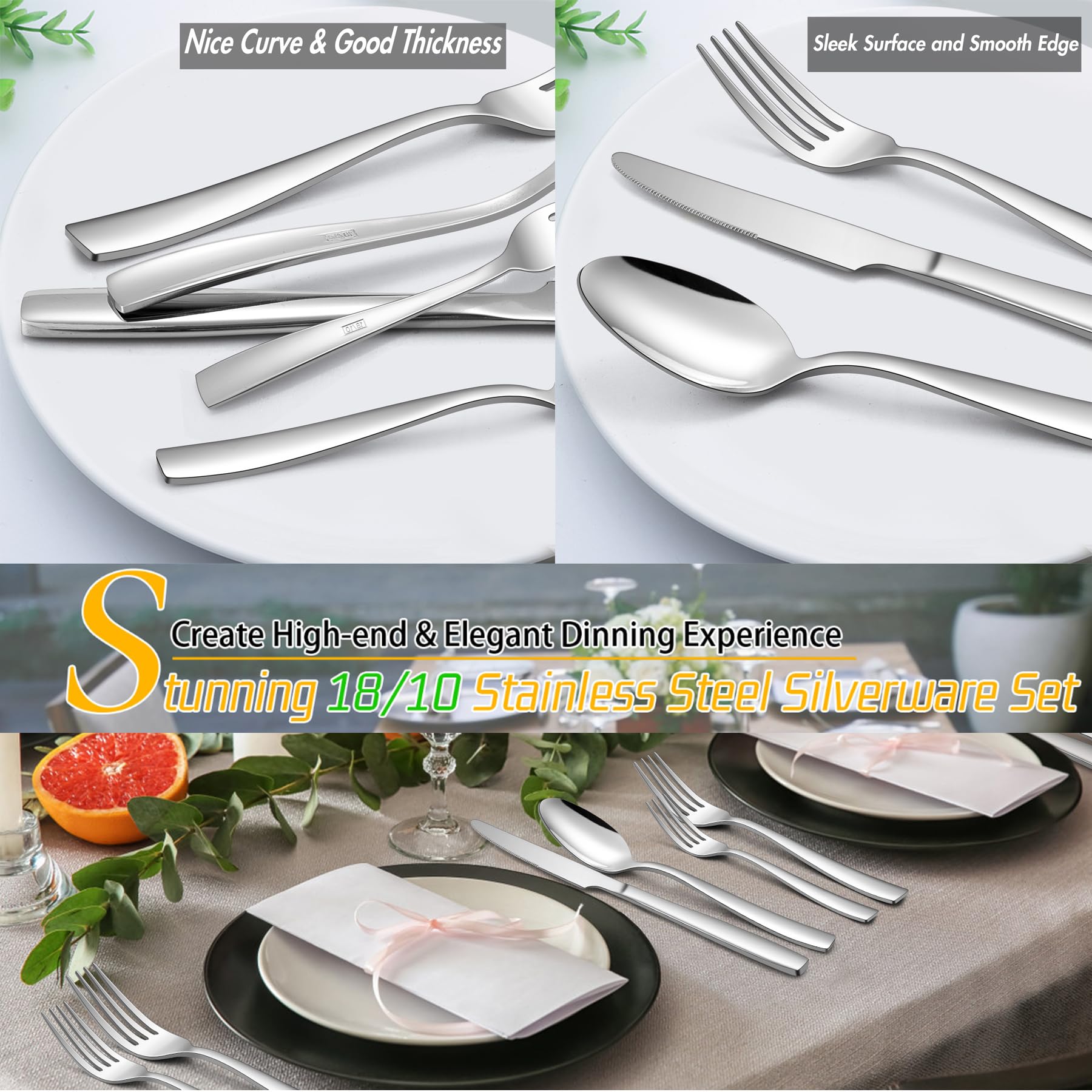 18/10 Stainless Steel Flatware Set for 8 - 40-Piece Modern Square Silverware Cutlery Set with Forks & Spoons | Elegant Tableware for Home, Wedding & Entertaining | Dishwasher Safe | Perfect for Dinner Parties, Holiday Gatherings & Formal Dining