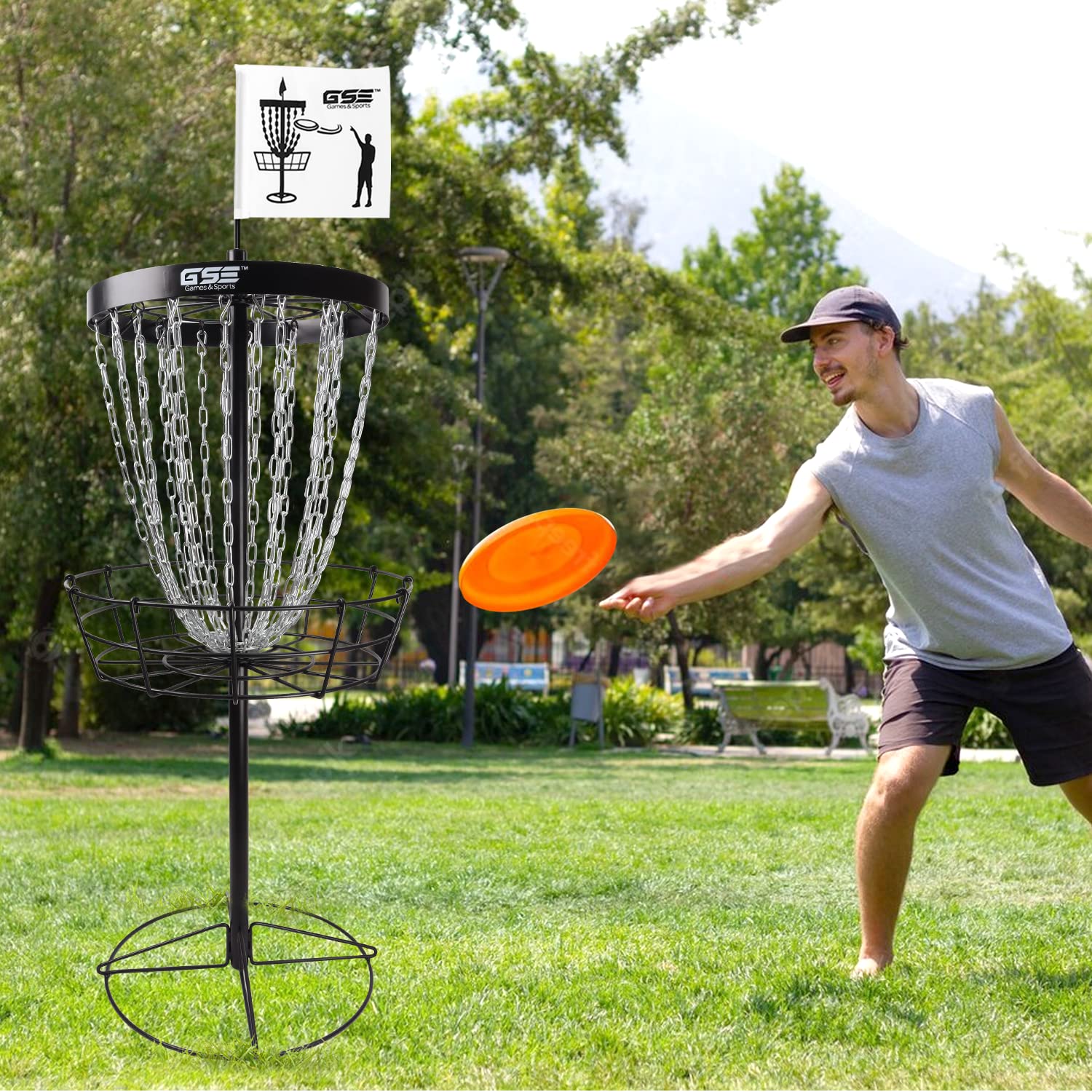 GSE PRO Portable Disc Golf Target Basket - 12 or 24 Chain Options | Heavy-Duty Metal Practice Basket for Outdoor Disc Golf Training | Perfect for Backyard, Park & Tournament Practice
