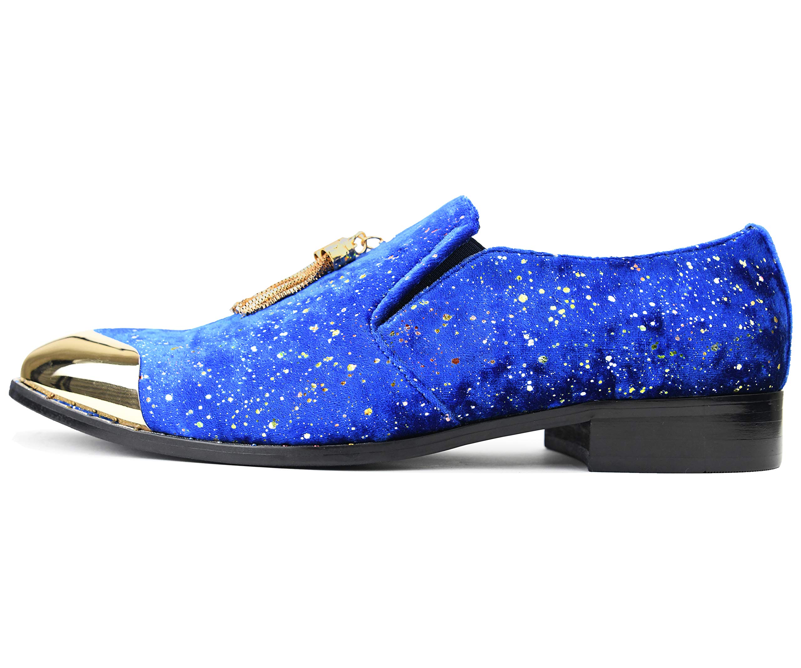 Amali Chaz Men's Velvet Loafers with Gold Chain Tassel & Metal Tip - Elegant Slip-On Dress Shoes for Formal Occasions - Perfect Gift for Weddings, Parties & Business Events