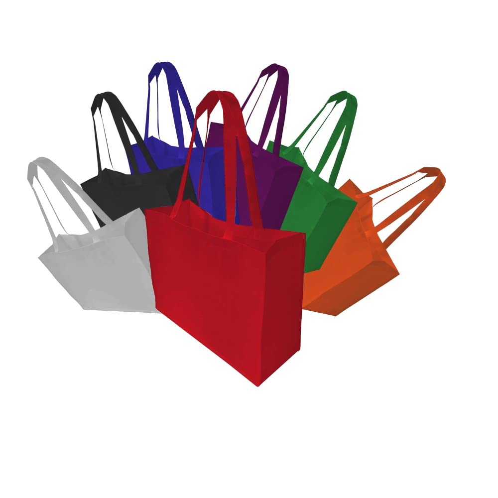 Eco-Friendly Reusable Non-Woven Grocery Tote Bags with Sturdy Handles - 12 Pack for Shopping, Groceries & Farmers Market - Sustainable Shopping Bags for Grocery Hauling, Beach Trips & Daily Errands