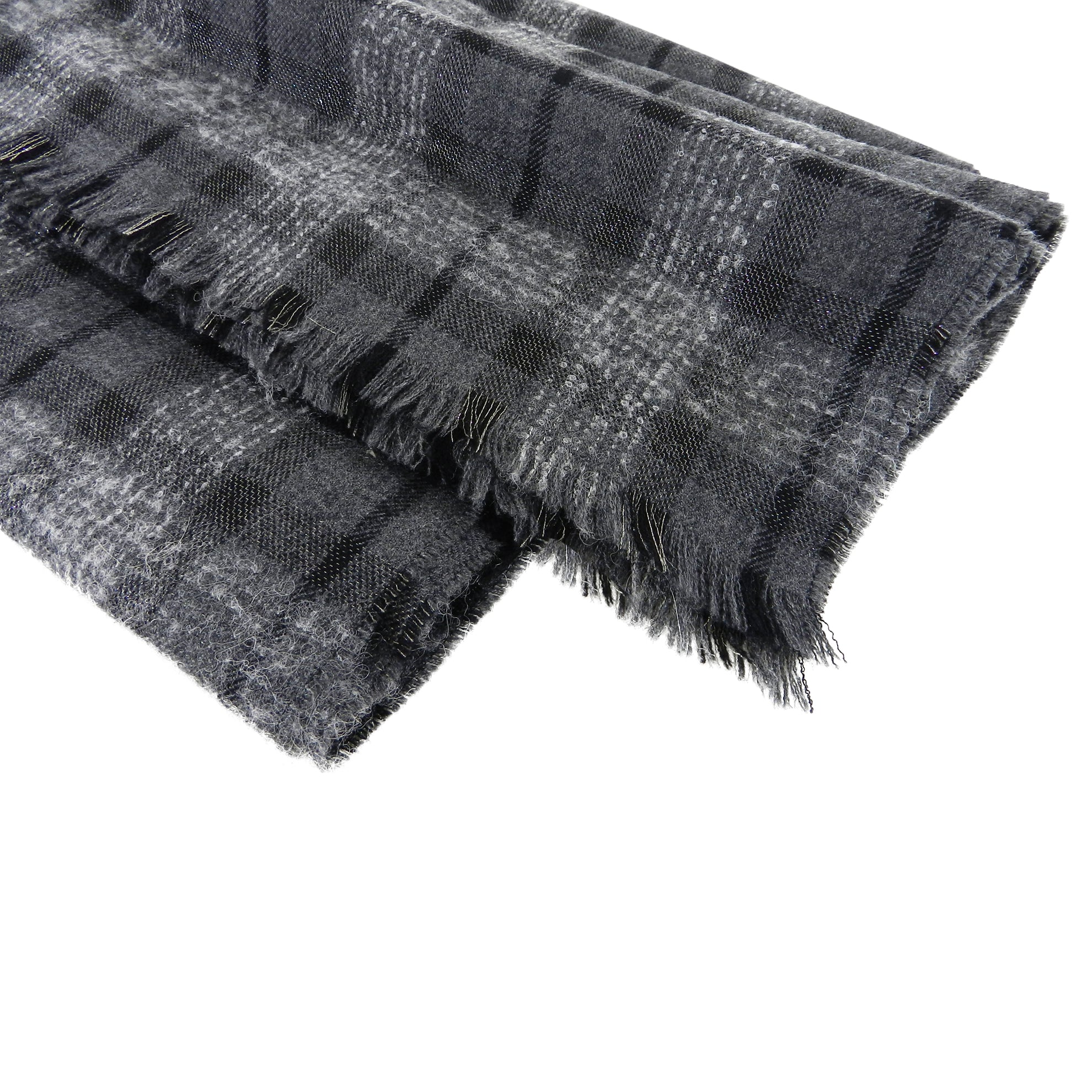 Brunello Cucinelli Charcoal Grey Check Large Rectangular Shawl Scarf - Luxury Cashmere Wrap for Women & Men, Perfect for Winter Fashion, Office, Travel & Gifts