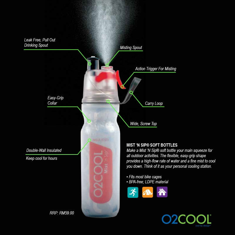 O2COOL ArcticSqueeze® Insulated Mist 'N Sip 18oz Water Bottle - Leakproof, BPA-Free, Double-Wall Vacuum Insulation for Hot & Cold Drinks - Perfect for Hiking, Gym, Travel, and Outdoor Activities