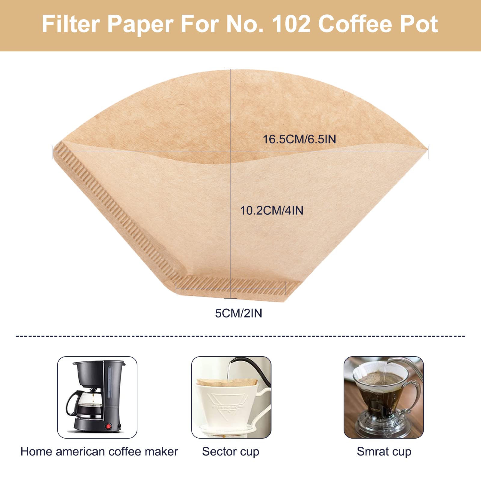 100 Unbleached Cone Coffee Filters for Drip Brewing - Eco-Friendly Paper Filters Compatible with Espresso Makers & Coffee Drippers | Perfect for Home, Office & Camping Use