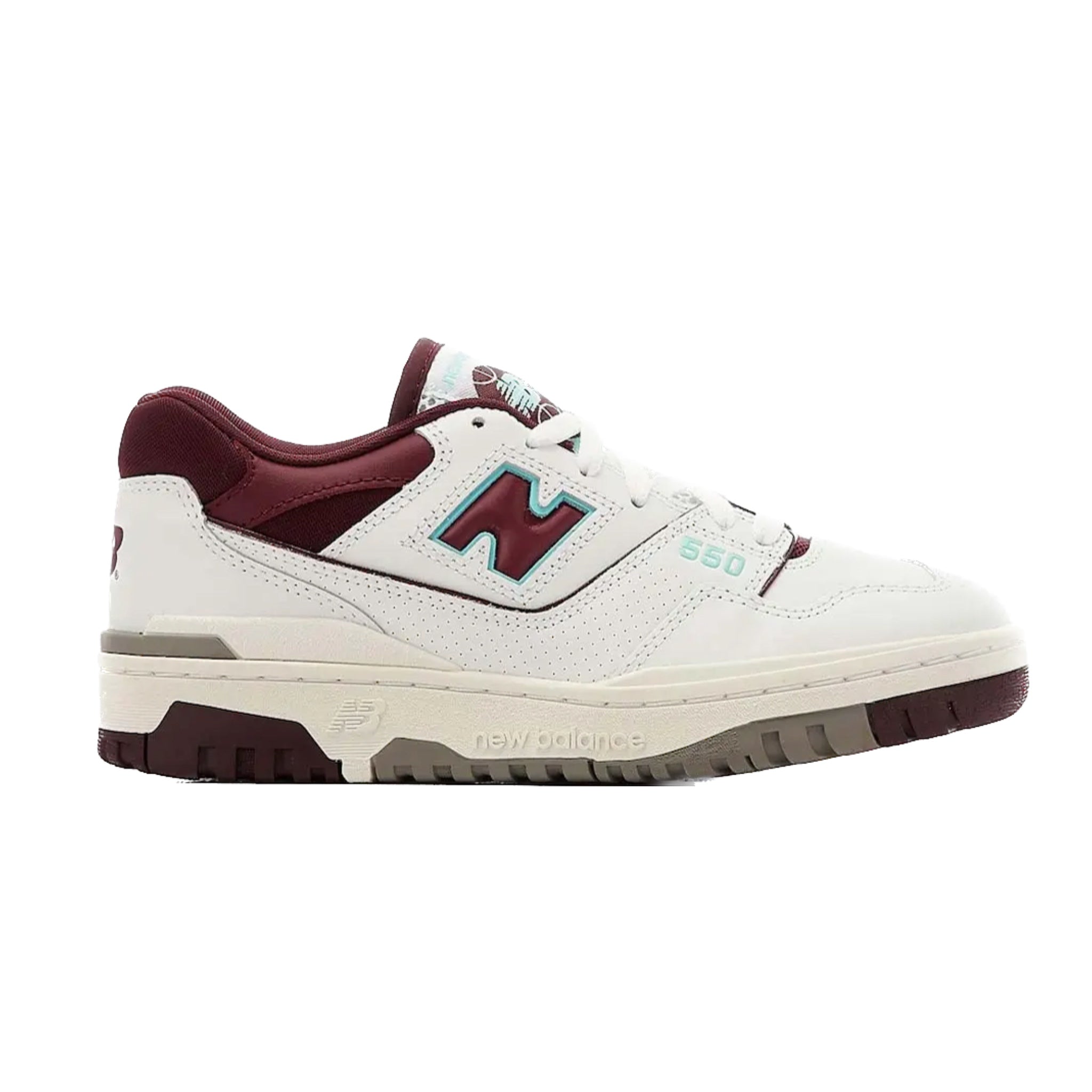 New Balance 550 Sneakers for Men & Women - Burgundy & Cyan Retro Basketball Shoes - Comfortable Casual Walking & Streetwear Fashion
