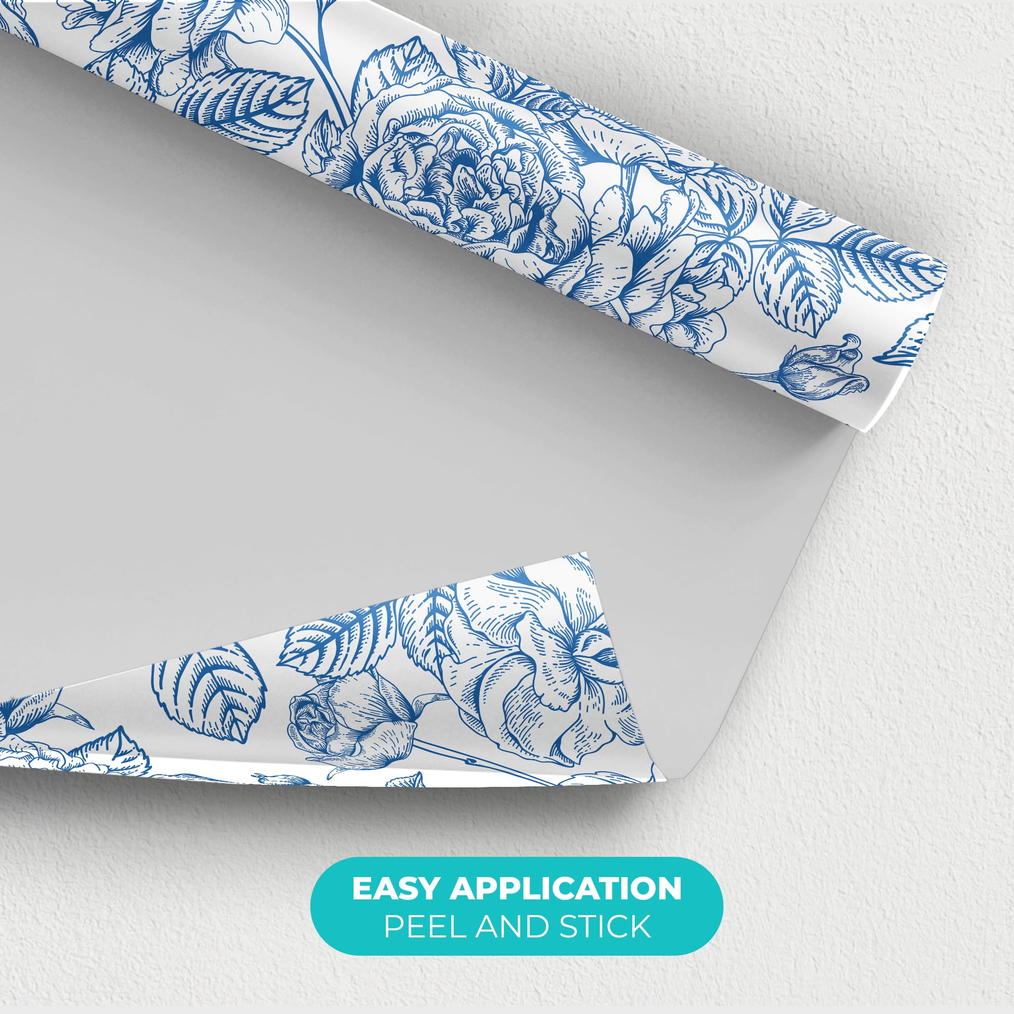 Floral Blue Peel and Stick Wallpaper - Self-Adhesive Room Decor for Living Room & Interior Design