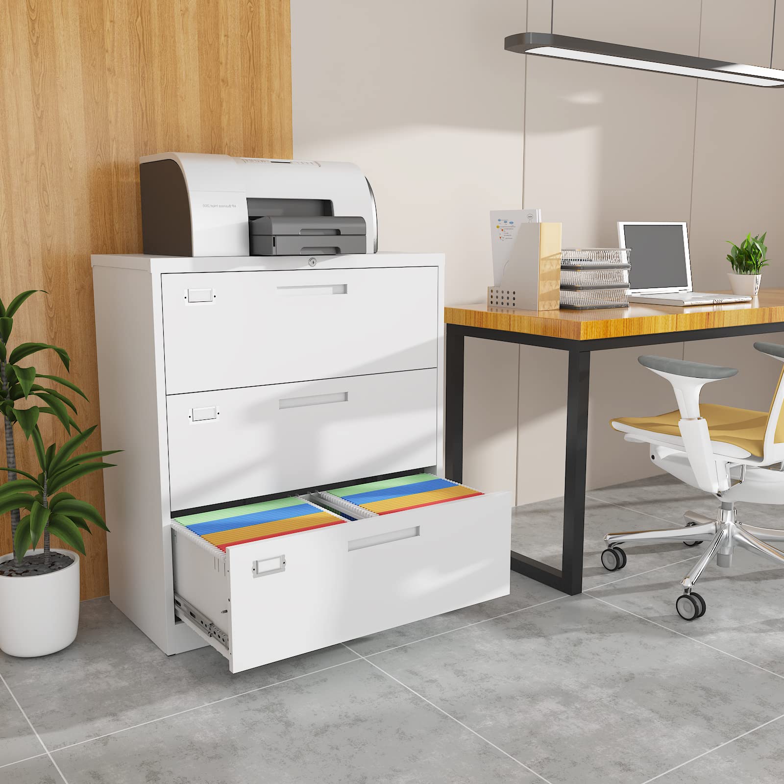 3-Drawer Metal Lateral File Cabinet with Lock - Steel Storage Cabinet for Legal/Letter/A4 Documents - Wide Office & Home File Organizer (Assembly Required) - Perfect for Workspaces, Home Offices & Storage Rooms