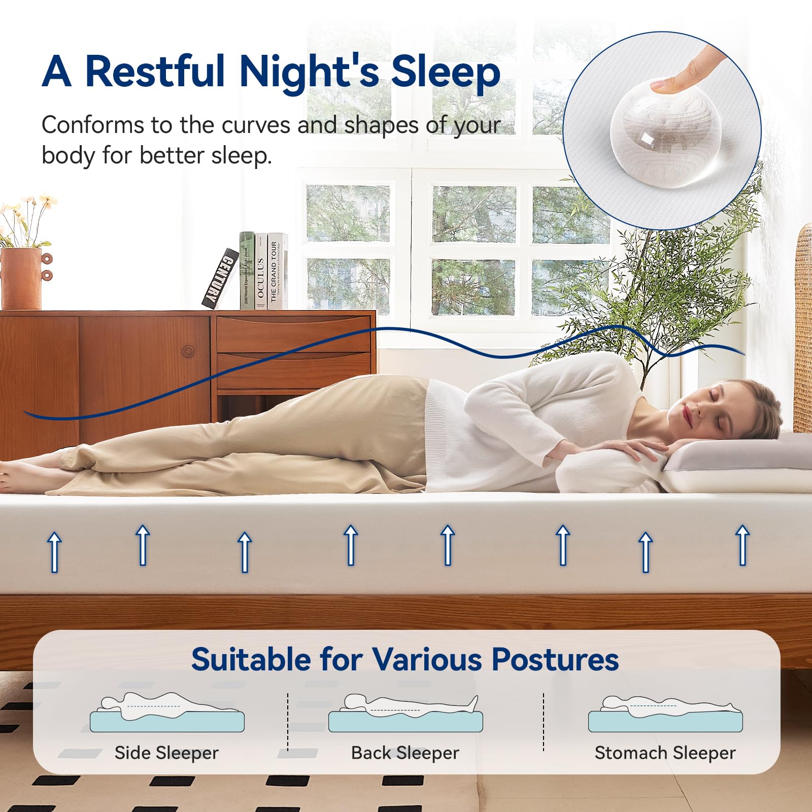 Amazon Basics 8 Inch Queen Memory Foam Mattress - Medium Firm Support, Pressure Relief, CertiPUR-US Certified, White & Grey - Perfect for Bedrooms, Guest Rooms & Dorm Rooms