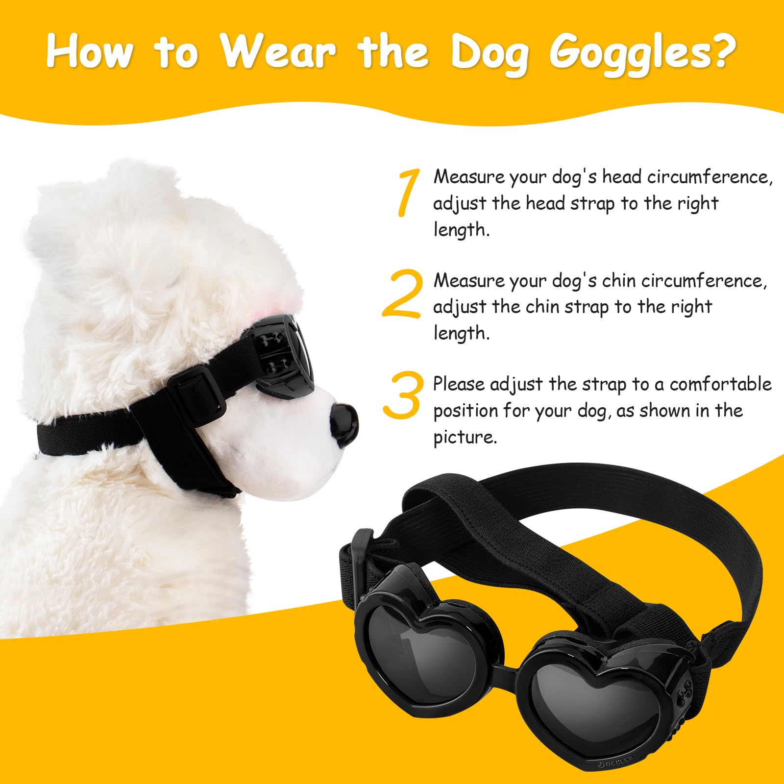 UV Protection Dog Sunglasses for Small Breeds - Anti-Fog, Windproof & Dustproof Pet Goggles - Adjustable Puppy Sunglasses for Motorcycle Riding, Driving, Snow Sports & Outdoor Adventures (Black)
