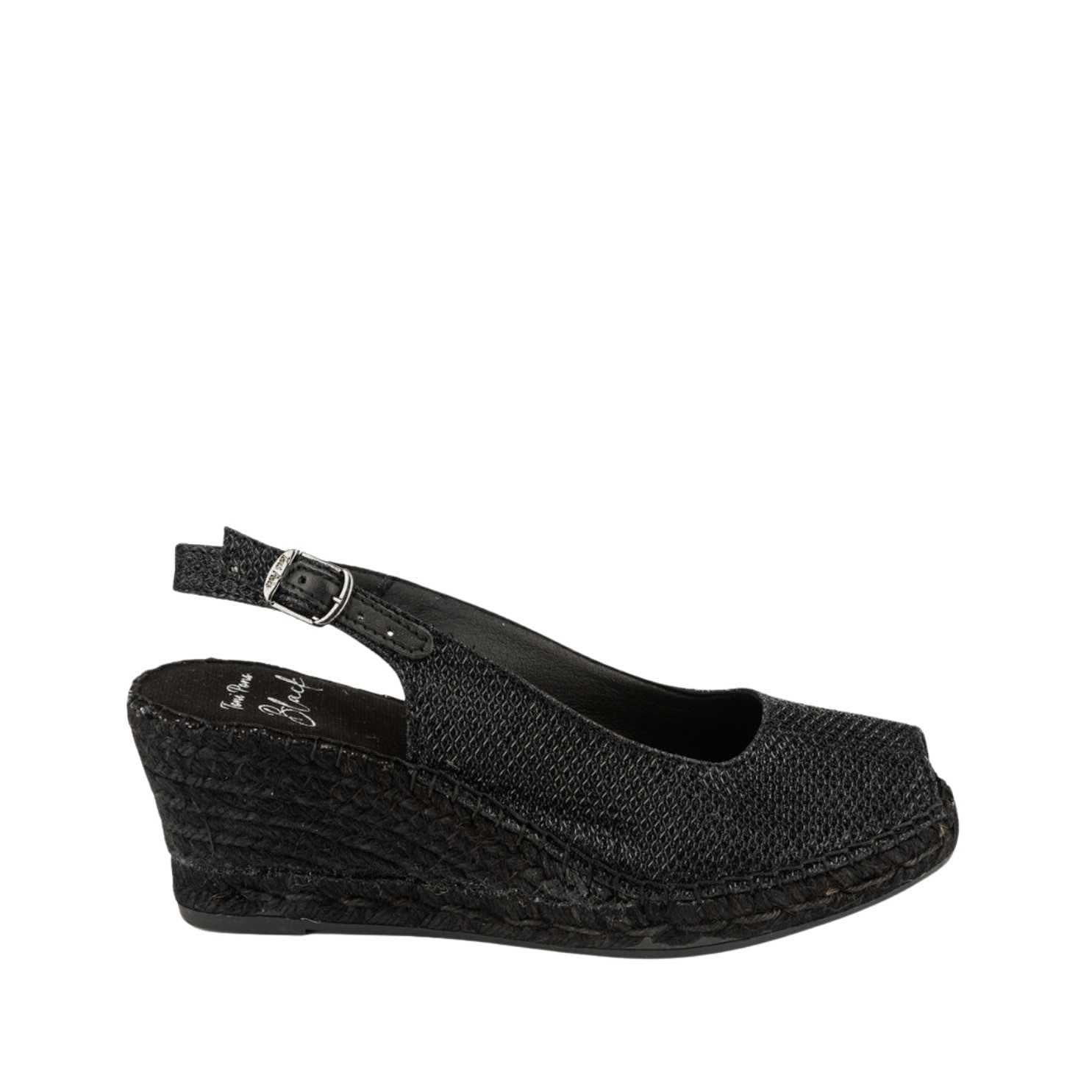 Women's Black Metallic Cotton Blend Wedge Espadrille Shoes - Comfortable Summer Casual & Beach Wear - Perfect for Outdoor Activities, Vacations, and Date Nights