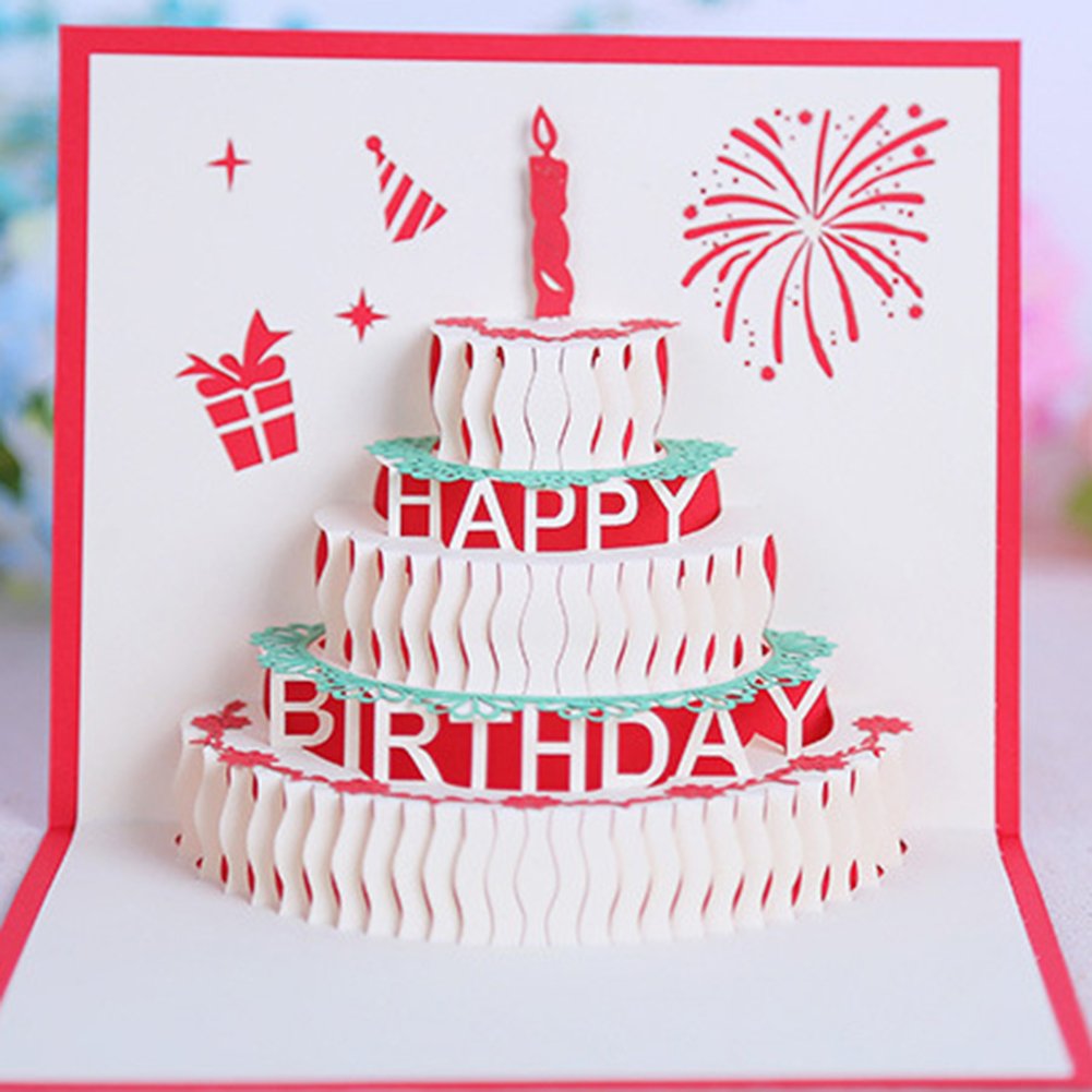 Handmade 3D Pop Up Greeting Card with Birthday Cake Design - Creative Friend Gift for Birthdays, Anniversaries & Festivals (Red) | Perfect for Surprise Celebrations, Party Favors & Thoughtful Keepsakes