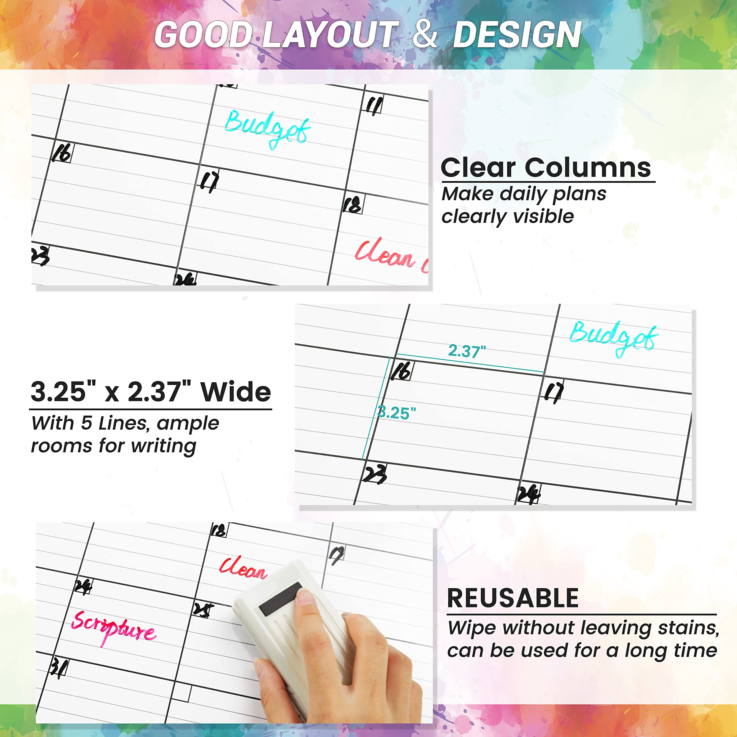 Large 3-Month Dry Erase Wall Calendar - 27.8