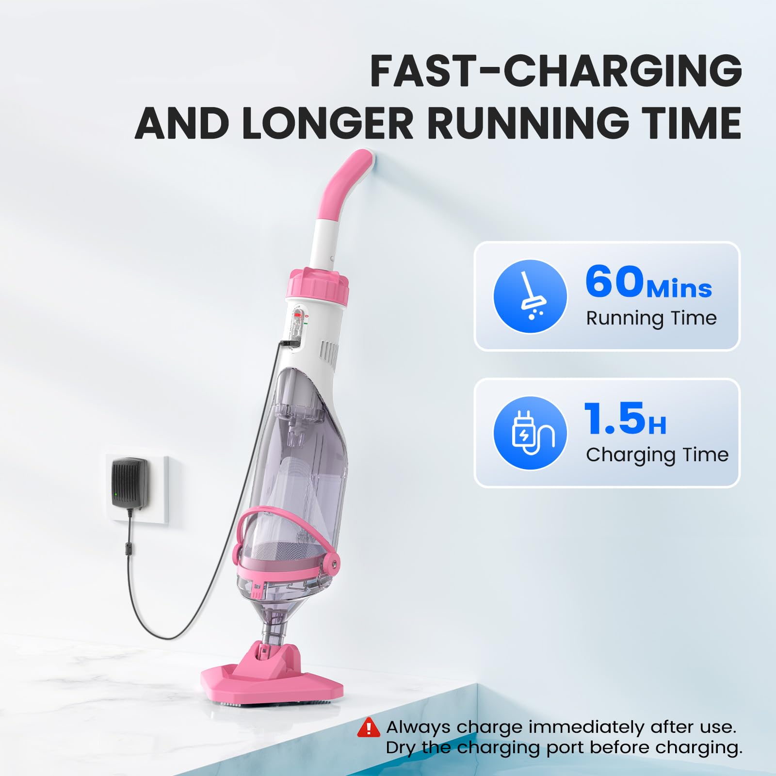 2024 Upgraded Pool Vacuum with Telescopic Pole - Powerful 18.5 GPM Suction, 60 Min Runtime - Ideal for Above Ground Pools, Leaves & Debris - Perfect for Weekly Pool Maintenance & Seasonal Cleaning