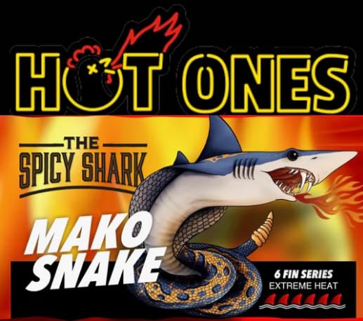The Spicy Shark Mako Snake Hot Sauce - Extreme Heat Ghost Pepper & Carolina Reaper Blend - Featured on Hot Ones Show - Perfect for Wings, Tacos, Burgers & Spicy Food Challenges