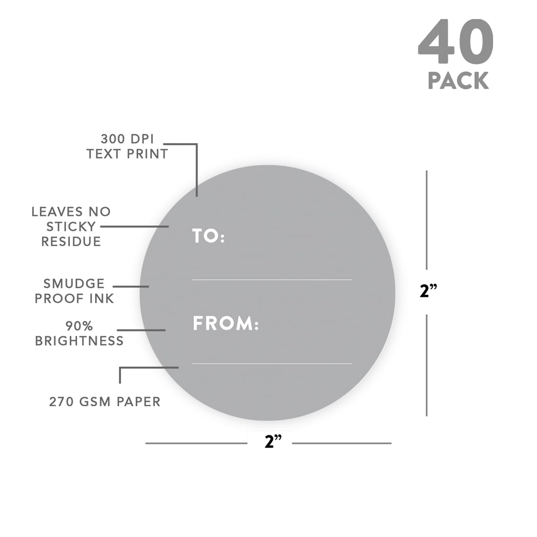 Modern Gray Andaz Press Circle Gift Labels - 40-Pack for Party Favors & Gifts