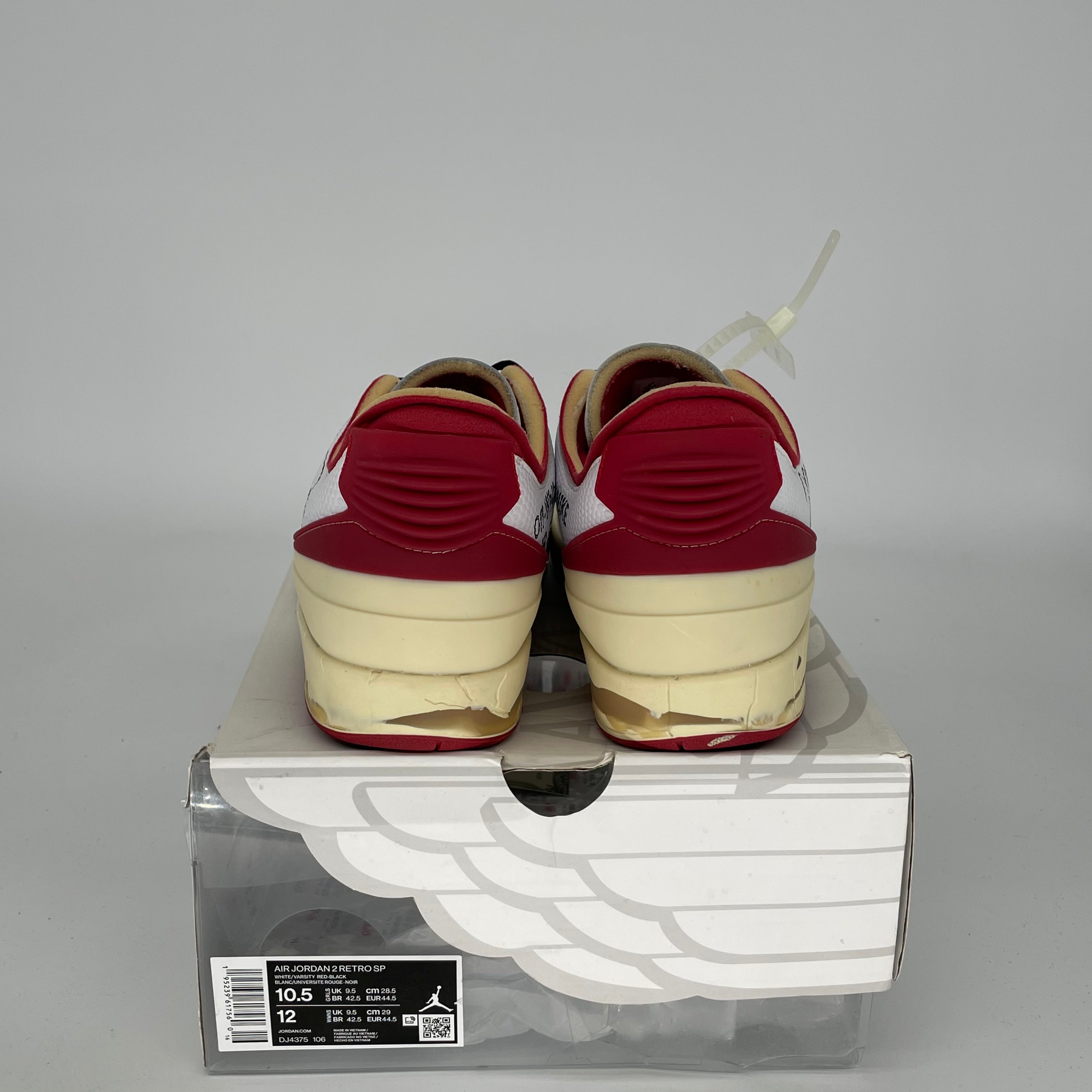 Air Jordan 2 Low Off-White White Red Men's Basketball Shoes Size 10.5 (DJ4375-106) - Perfect for Streetwear & Sneaker Collectors
