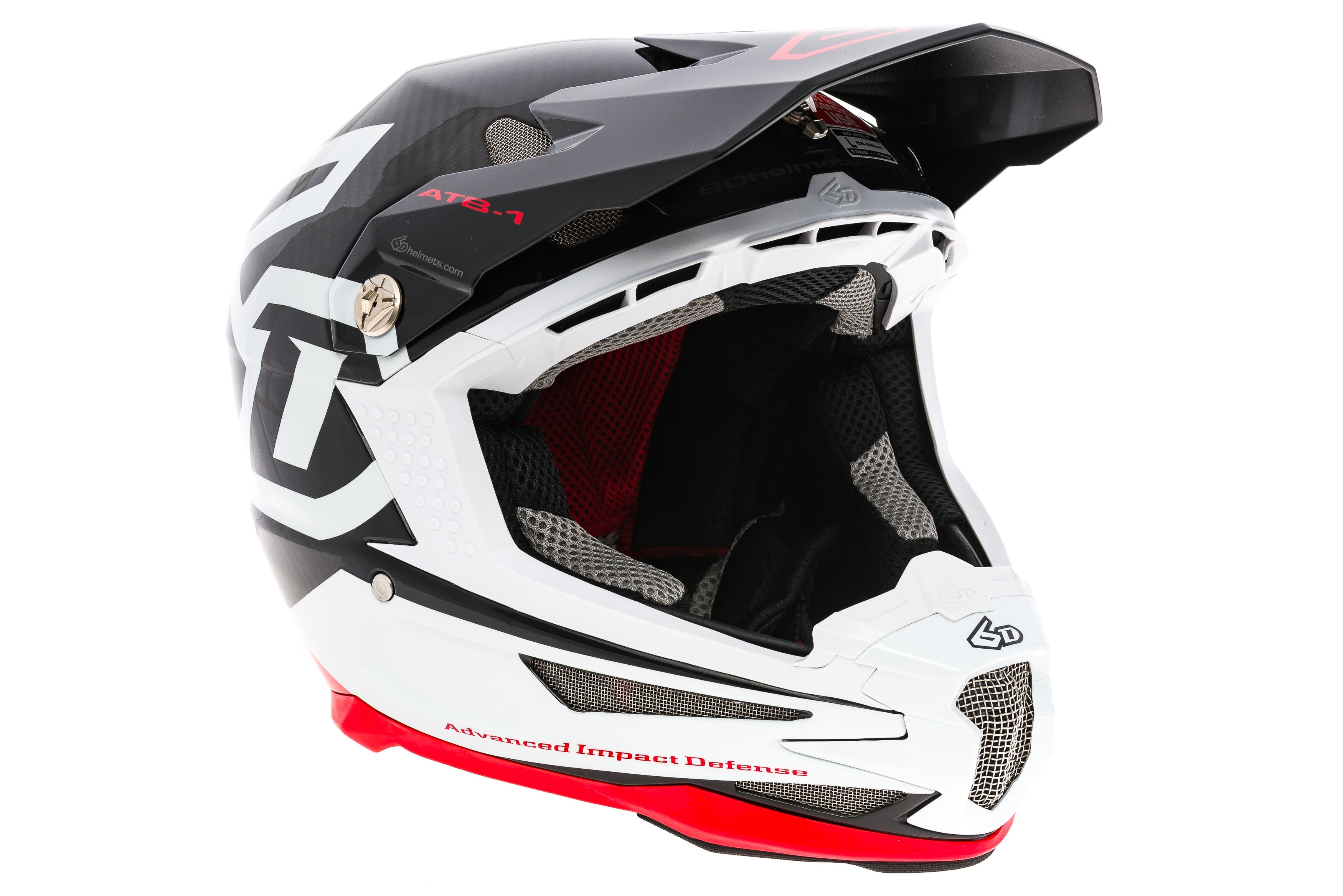 6D ATB 1 Full Face Mountain Bike Helmet for Adults - Large Size 58-59cm - Glossy White/Red Macro Graphic Design - Protective Gear for Downhill, Enduro & BMX Riding