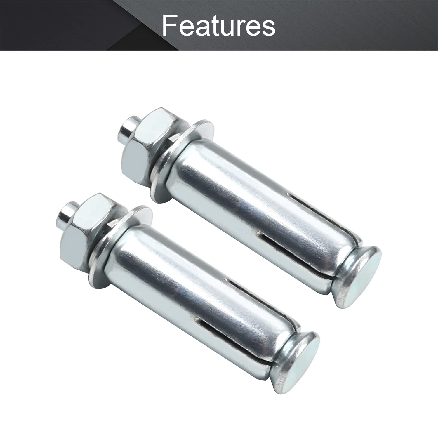 M8x60mm Zinc Plated Steel Expansion Bolts with Nuts - for Fence & AC Installation (10pcs)