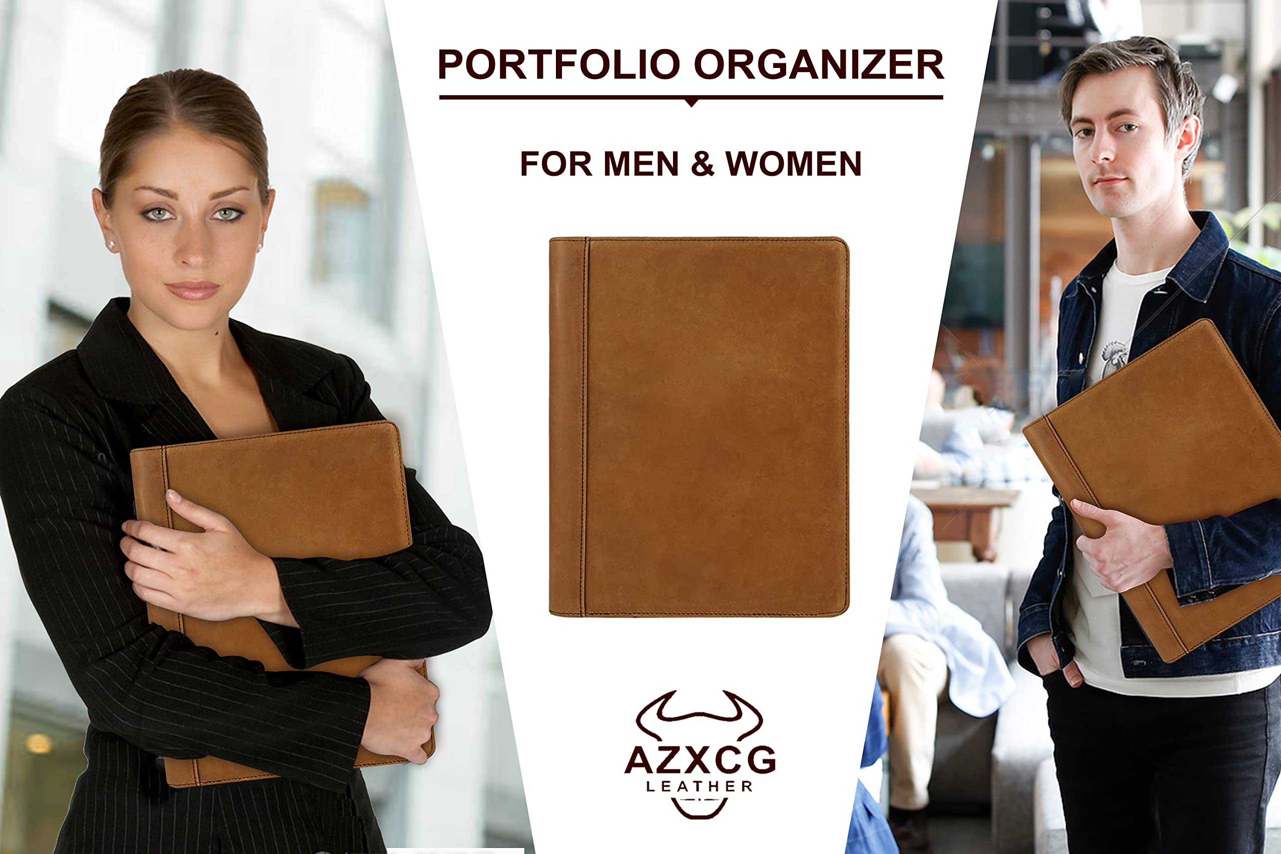 Premium Leather Planner for Men & Women - Business Organizer Notebook with A4 Notepad Holder & Zippered Portfolio - Professional Padfolio Folder for Resume, Documents - Ideal Office Gift & Executive Work Accessory (Brown) - Perfect for Business Meetings, Job Interviews & Daily Organization