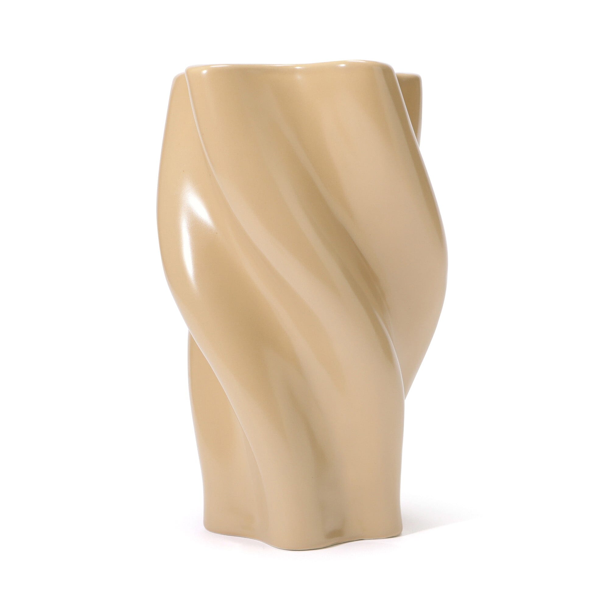 Large Beige Ceramic Twist Flower Vase - Elegant Home Decor for Living Room, Dining Table, Wedding Centerpiece & Gift Idea