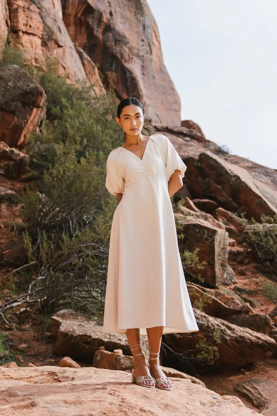 Maeve Midi Dress in Cream | Elegant Flowy Summer Dress for Women | Perfect for Weddings, Parties & Date Nights | FINAL SALE