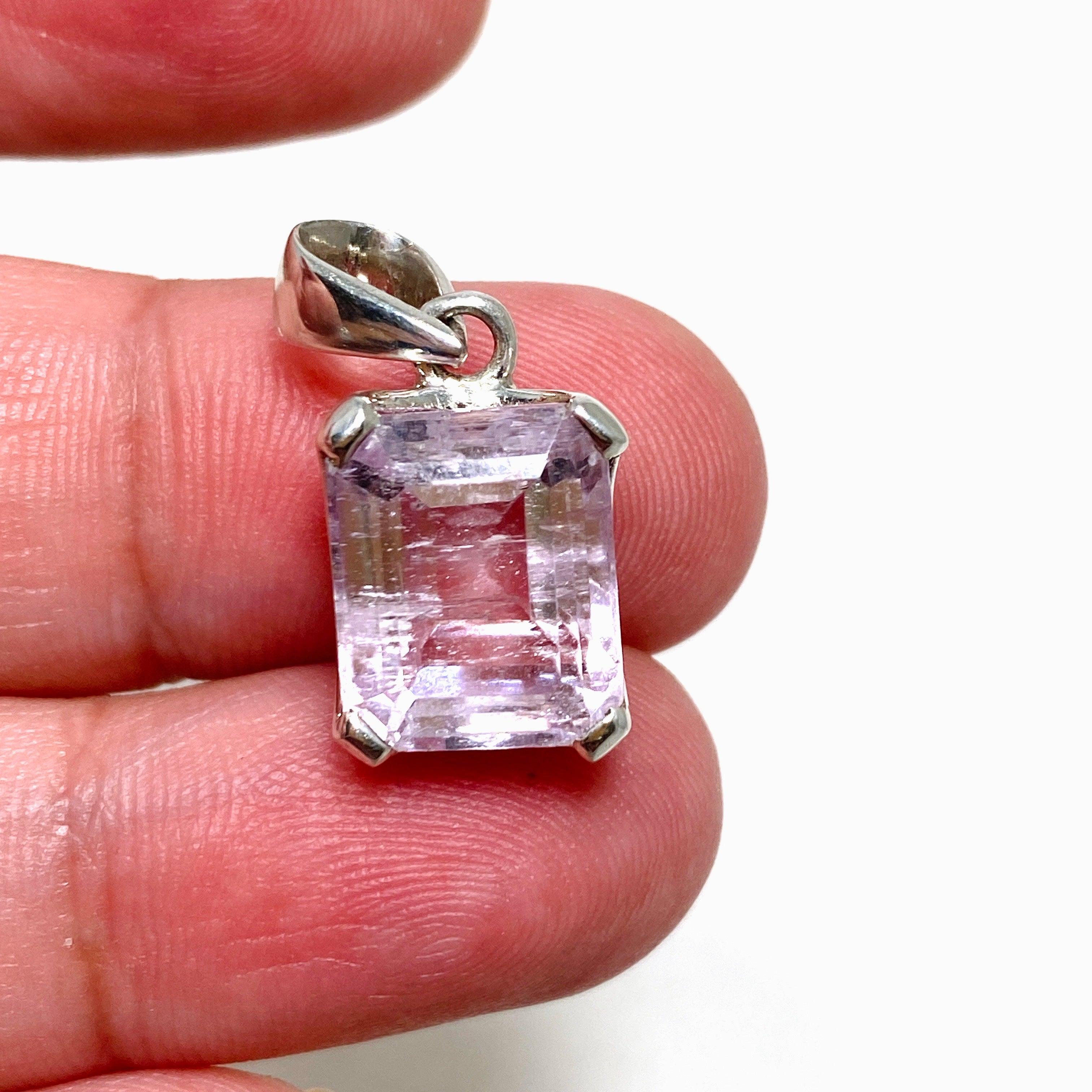 Natural Kunzite Faceted Rectangular Pendant Necklace PPGJ709 - Elegant Jewelry for Women, Perfect for Weddings & Special Occasions