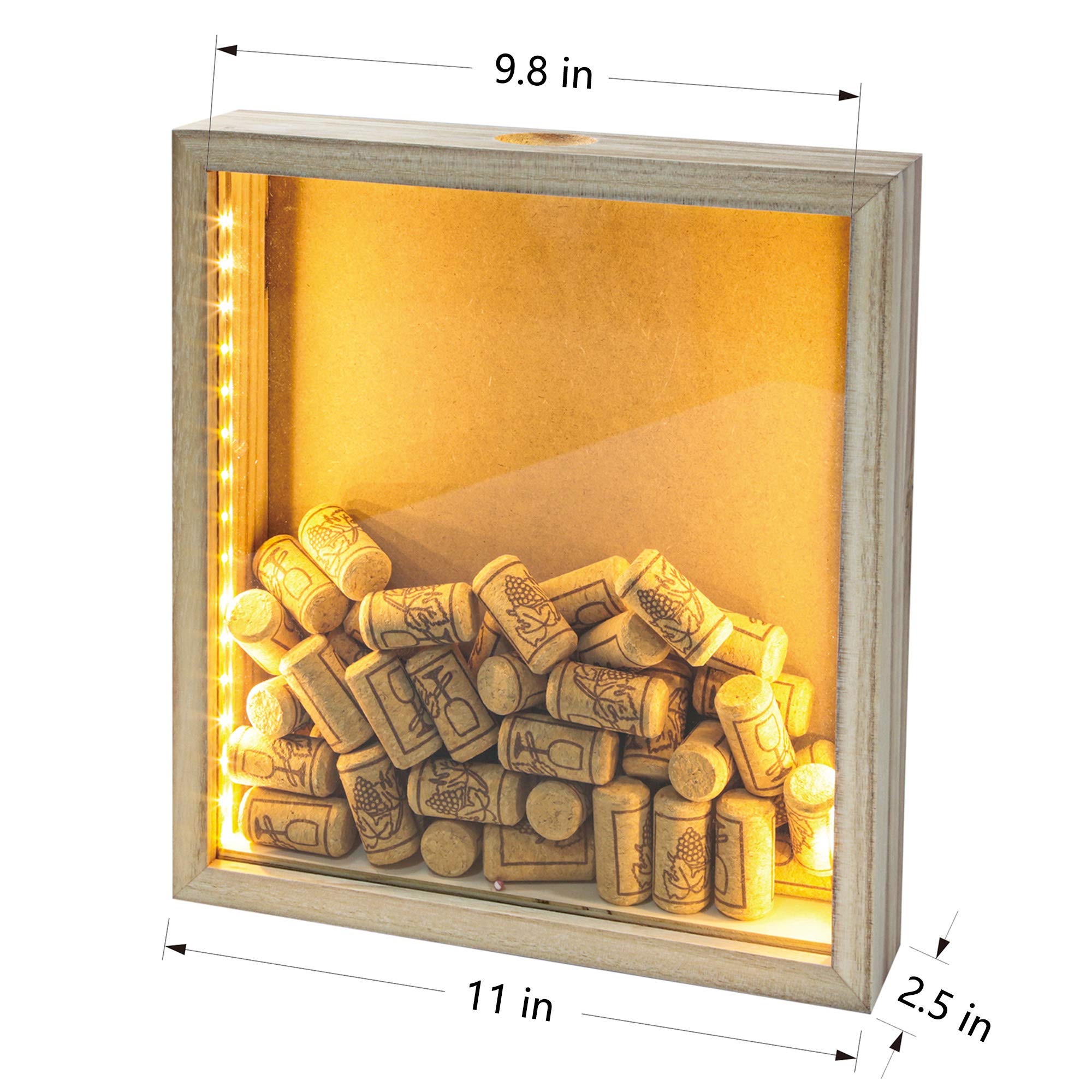 Pack of 2 LED Illuminated Wine Cork & Beer Cap Shadow Box Display - 11x12 Inch Wall Mounted Memory Gift for Home Bar Decor, Man Cave, Wedding Anniversary Present & Collectible Showcase