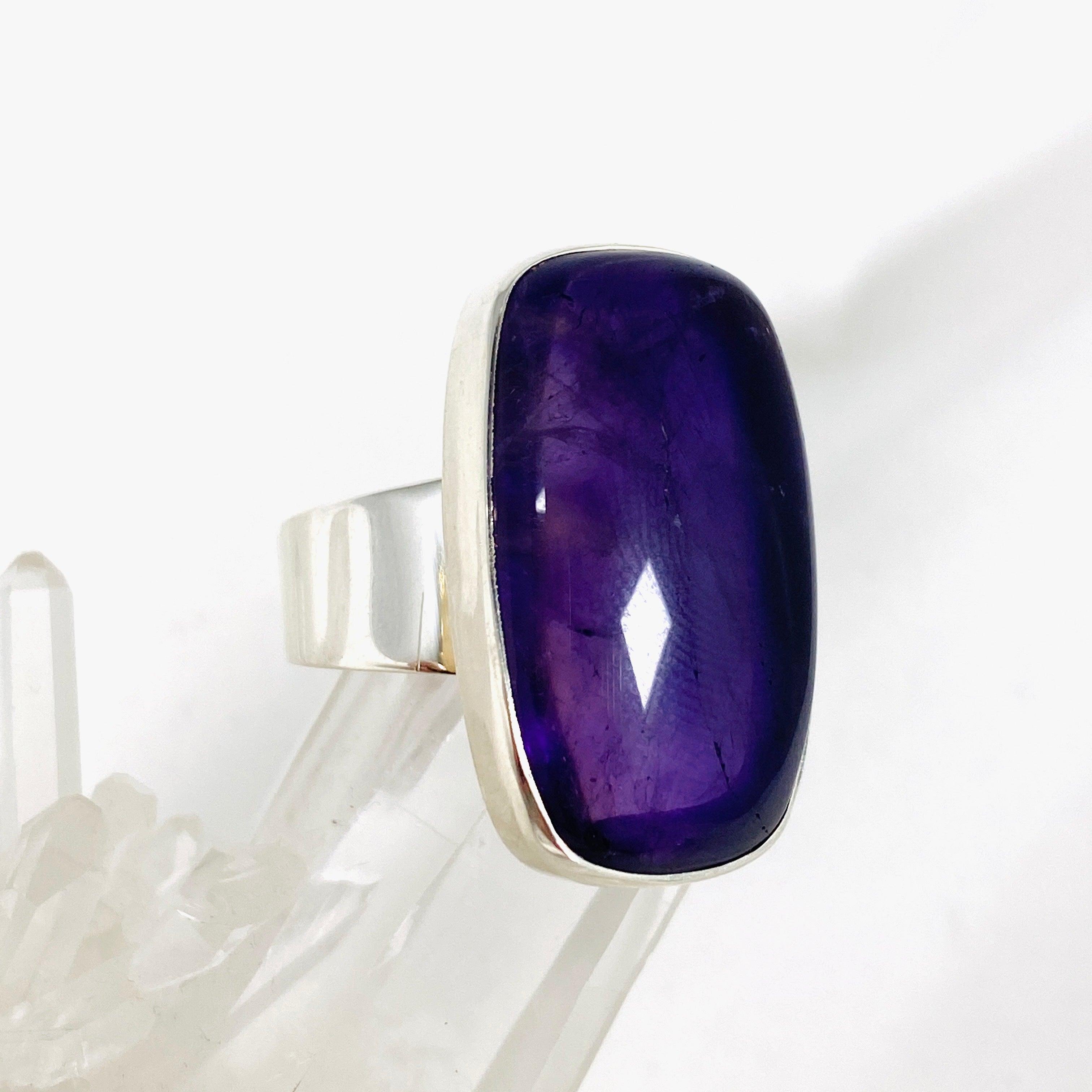 Amethyst Rectangular Ring for Women - Size 11 - KRGJ2949 - Elegant Purple Gemstone Jewelry for Everyday Wear & Special Occasions