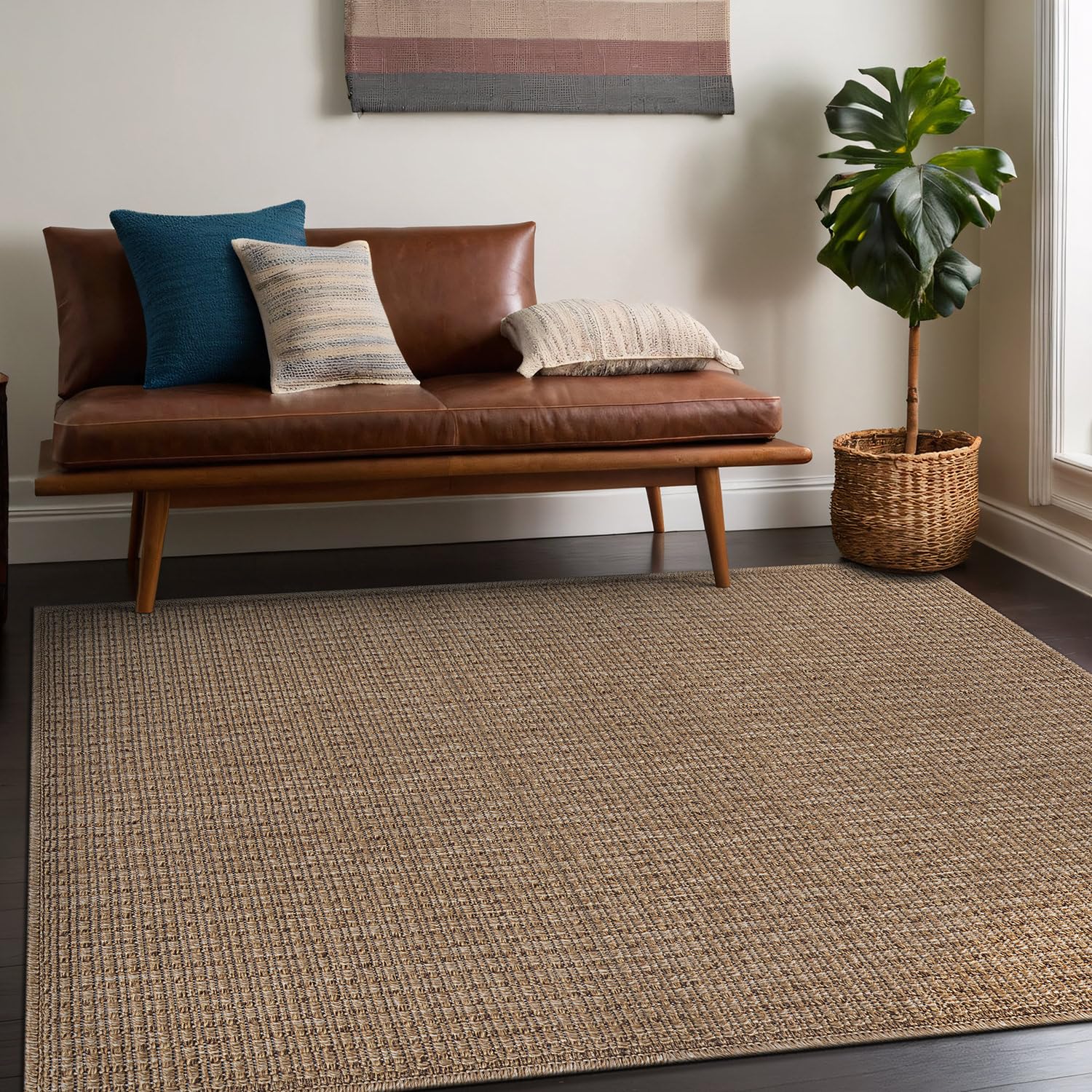 Beverly Jute Area Rug 5x7 - Natural, Washable & Durable Indoor/Outdoor Rug for Living Room, Dining Room, Patio, Office - Stain Resistant, Non-Shedding - Perfect for High Traffic Areas & Cozy Home Decor