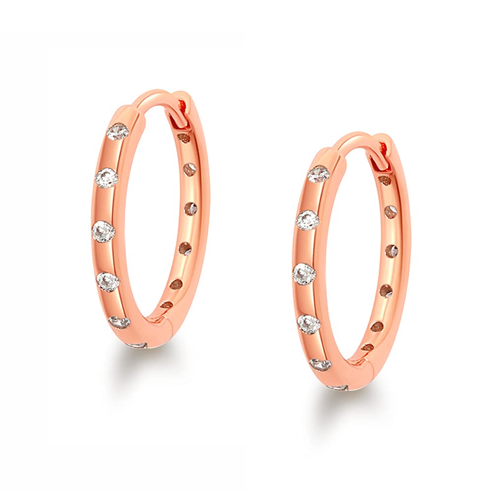 Sterling Silver Small Hoop Earrings with Cubic Zirconia - Hypoallergenic Huggie Hoop Earrings for Women & Girls (1 Pair/3 Pairs) | Sleeper Hinged Cartilage Earrings for Everyday Wear & Gifting