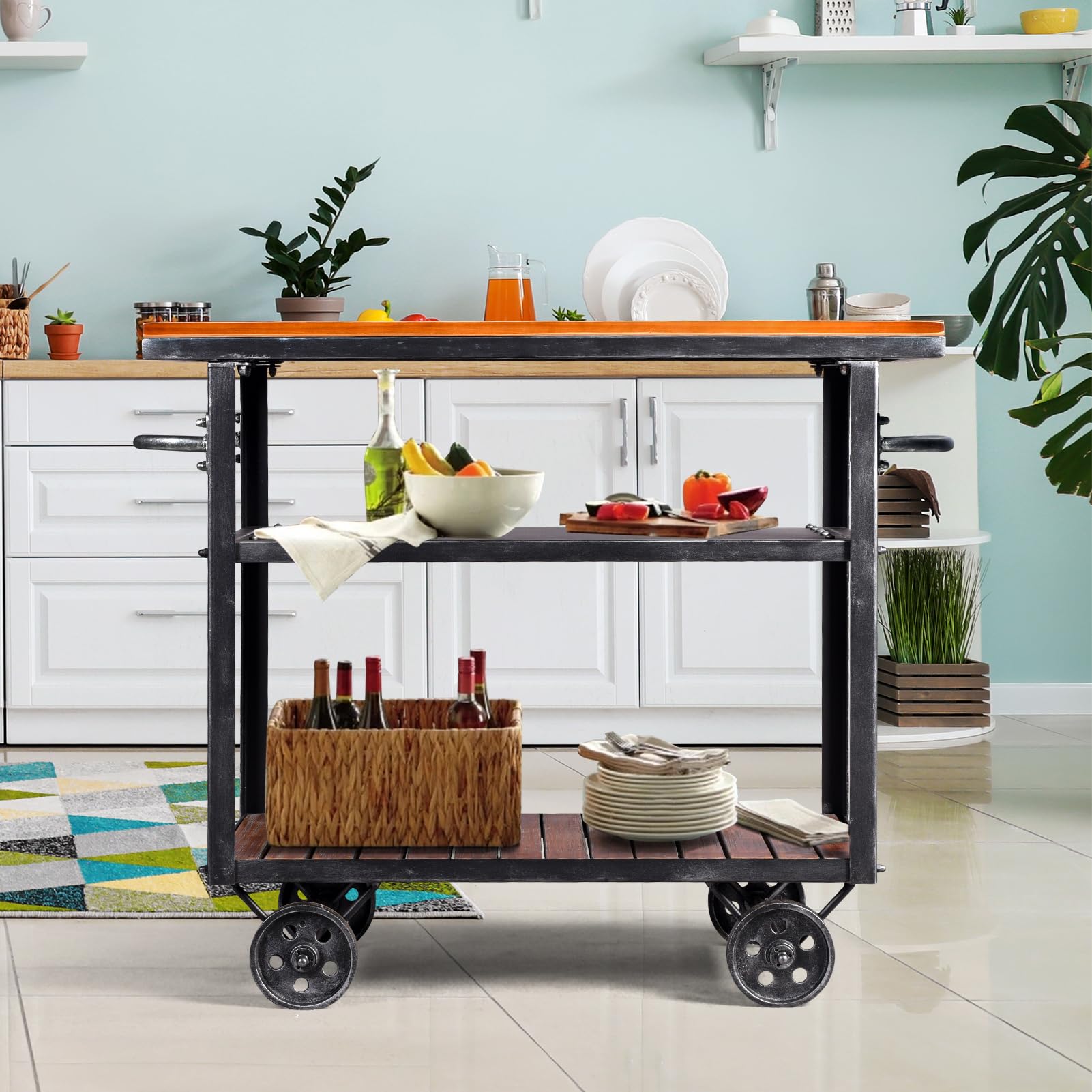Diwhy 3-Tier Rolling Metal Utility Cart with Wheels - Industrial Storage Organizer for Kitchen, Bar, Dining Room - Wine Rack & Beverage Holder for Tea, Coffee, Spices - Perfect for Home, Office & Restaurant Use