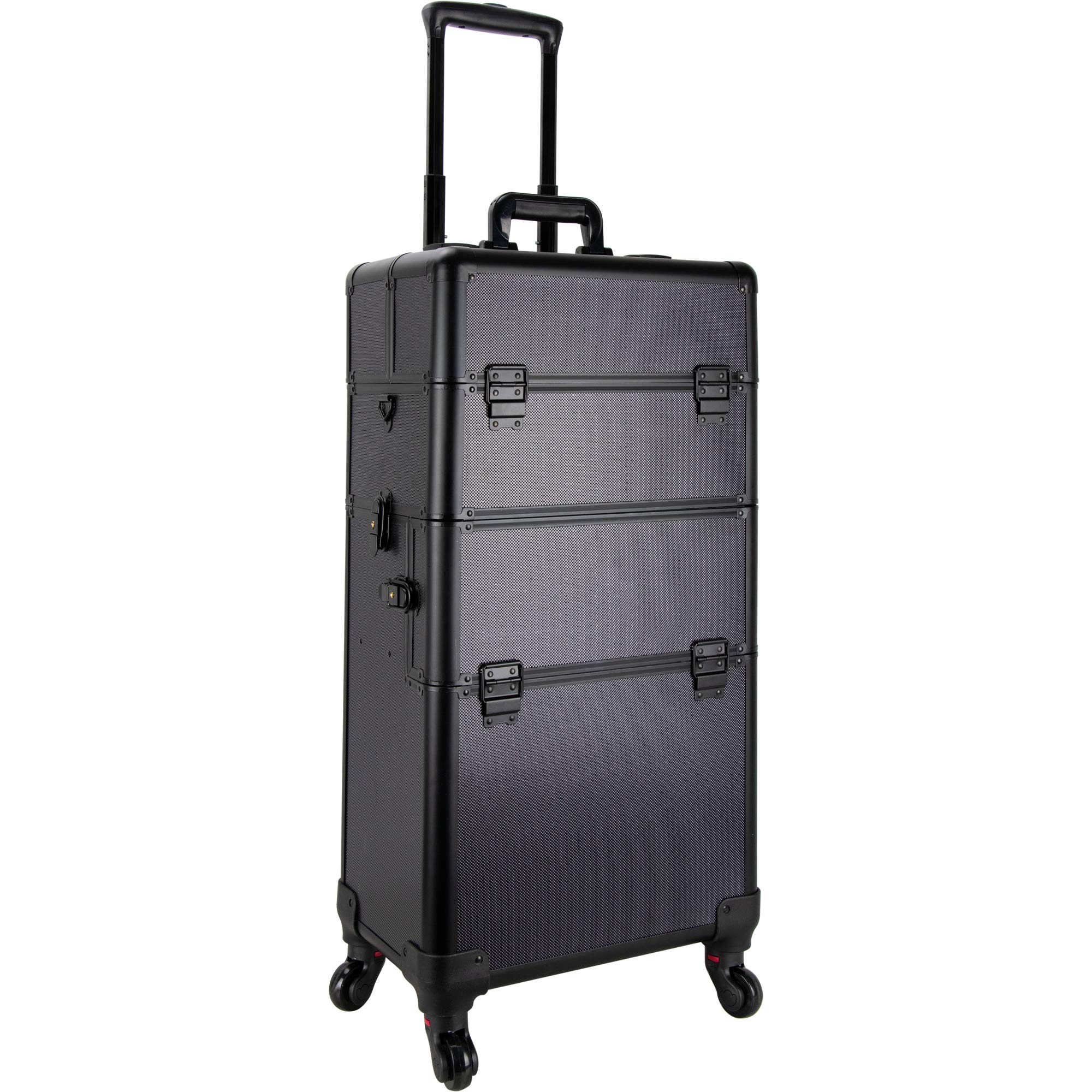Ver Beauty 3-in-1 Professional Rolling Makeup Case - 4 Removable Wheels, Extendable Trays with Dividers & Mirror - Aluminum Art Craft & Tattoo Organizer for Artists, Salon, Travel & Mobile Beauty Services