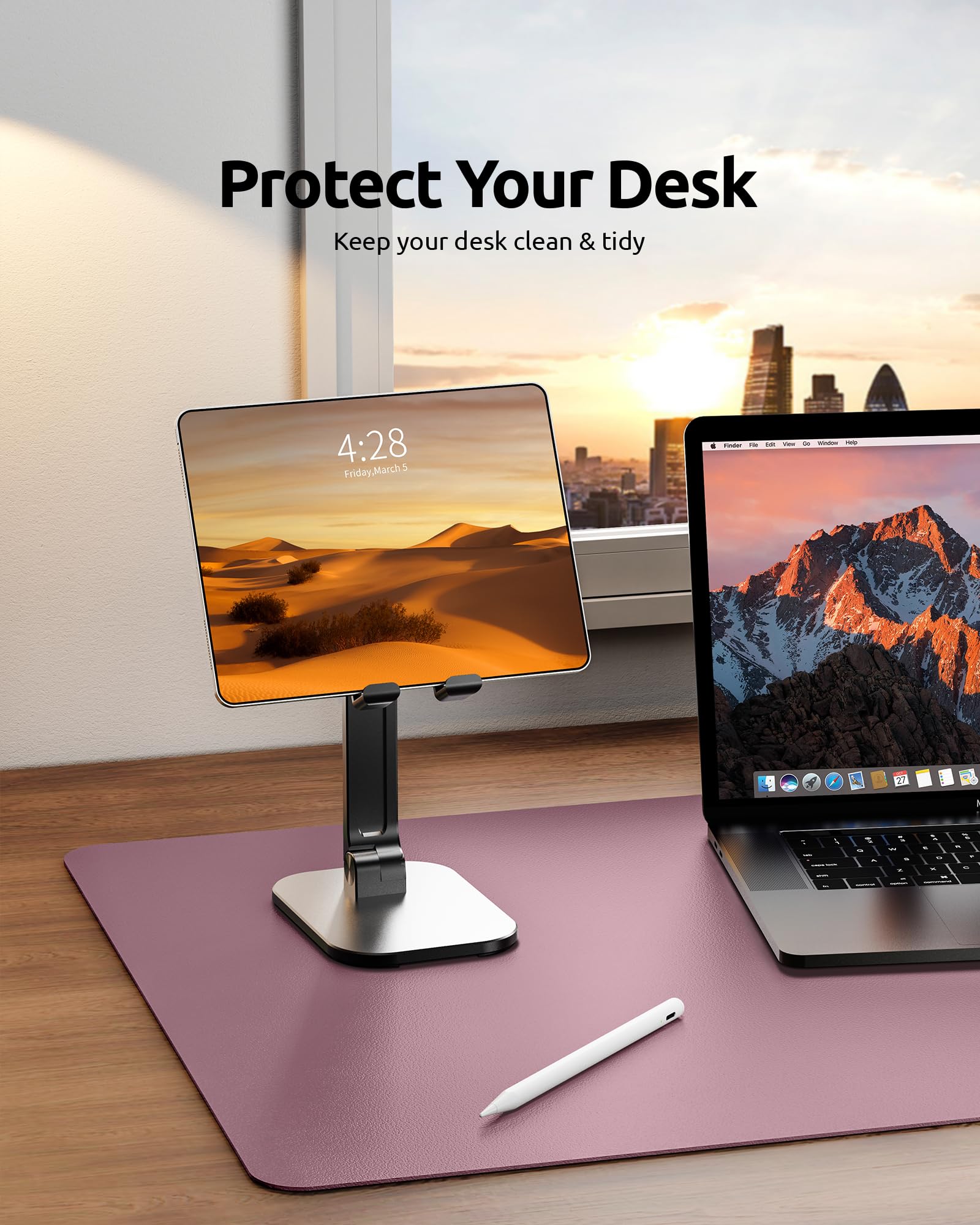 YSAGi Dual-Sided Leather Desk Pad - Large PU Leather Office Desk Mat & Laptop Protector - Waterproof Mouse Pad & Writing Surface for Home & Office Workspace (Dark Pink+Pink, 23.6