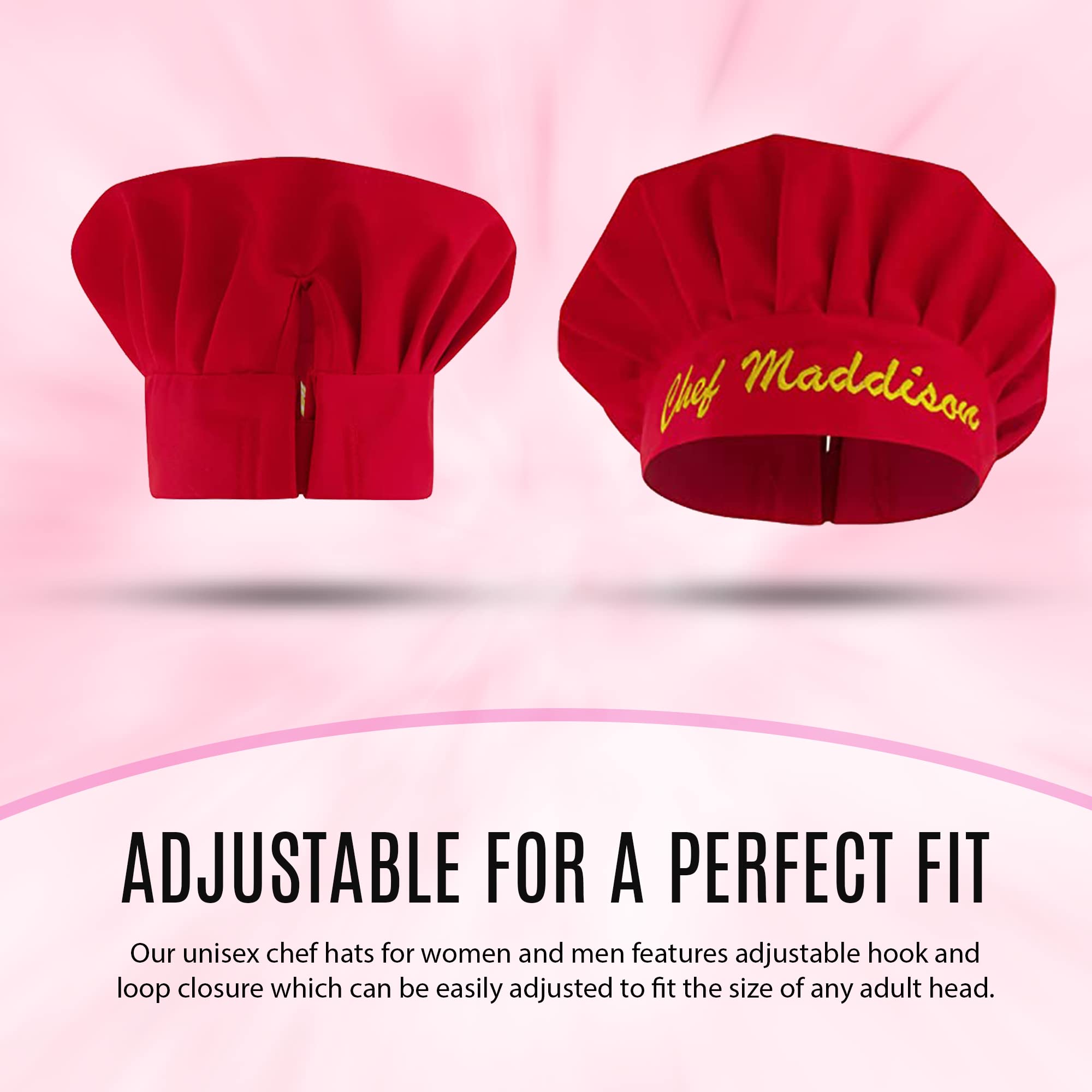 Custom Embroidered Chef Hats for Men & Women - Personalized Cooking Cap with Name - Adjustable Adult Chef Hat for Professional Kitchens, BBQ Parties & Culinary Classes