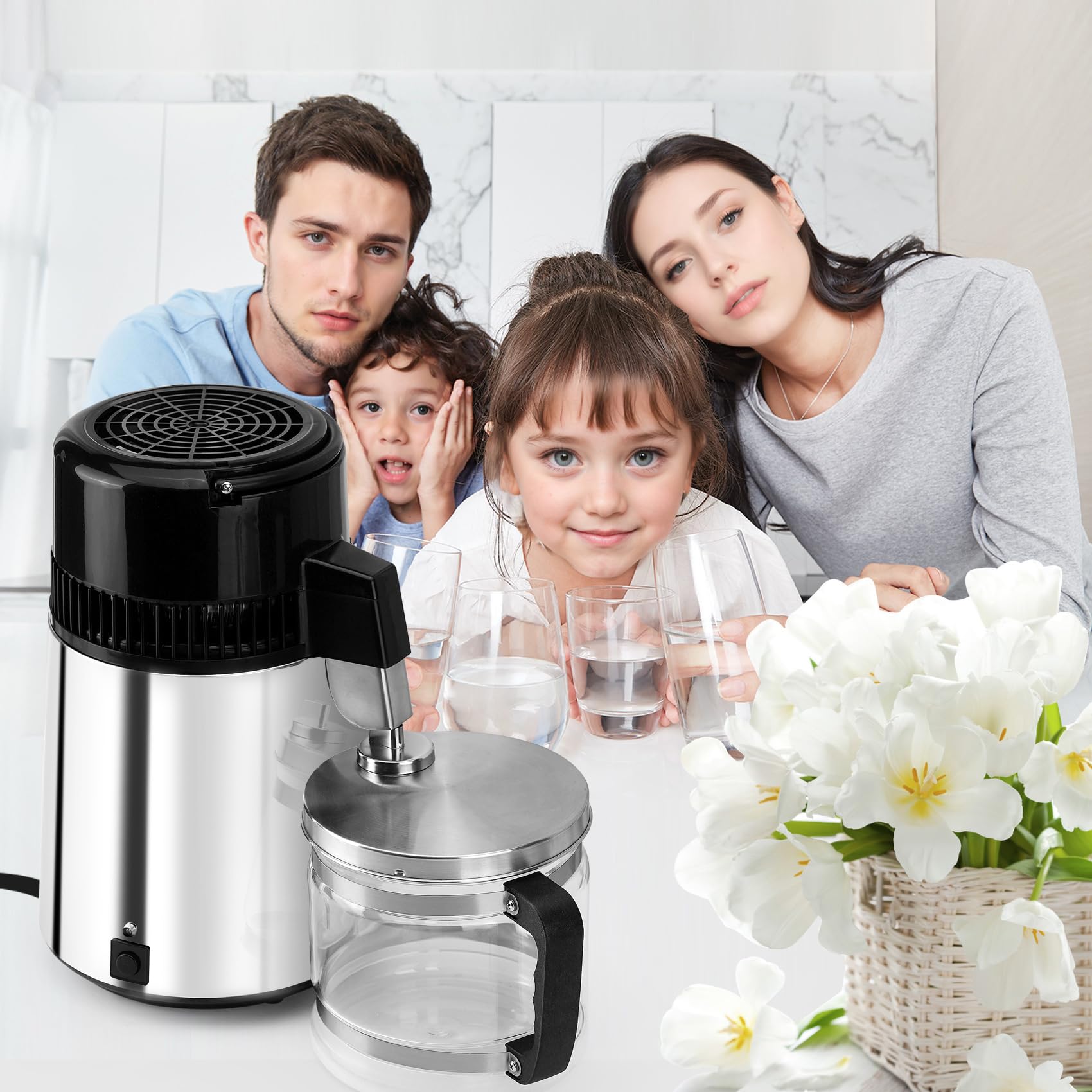 Annhua 4L 750W Stainless Steel Water Distiller with Glass Container - Pure Distilled Water Maker for Home, Lab, Office & Dental Clinic | Perfect for Drinking, Humidifiers, Medical Use & Baby Formula