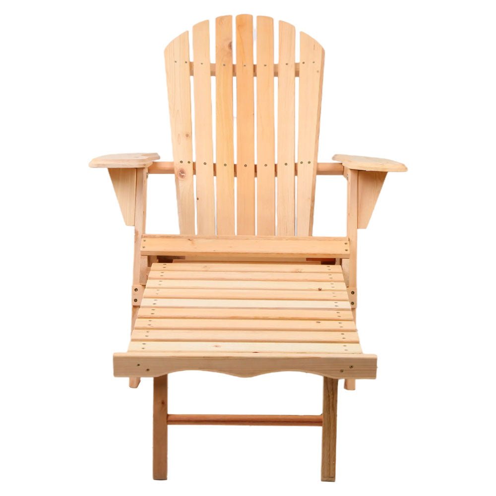 2-Piece Adirondack Outdoor Chairs Set - Natural Wood Patio Sun Loungers for Garden, Backyard, Poolside & Beach Relaxation